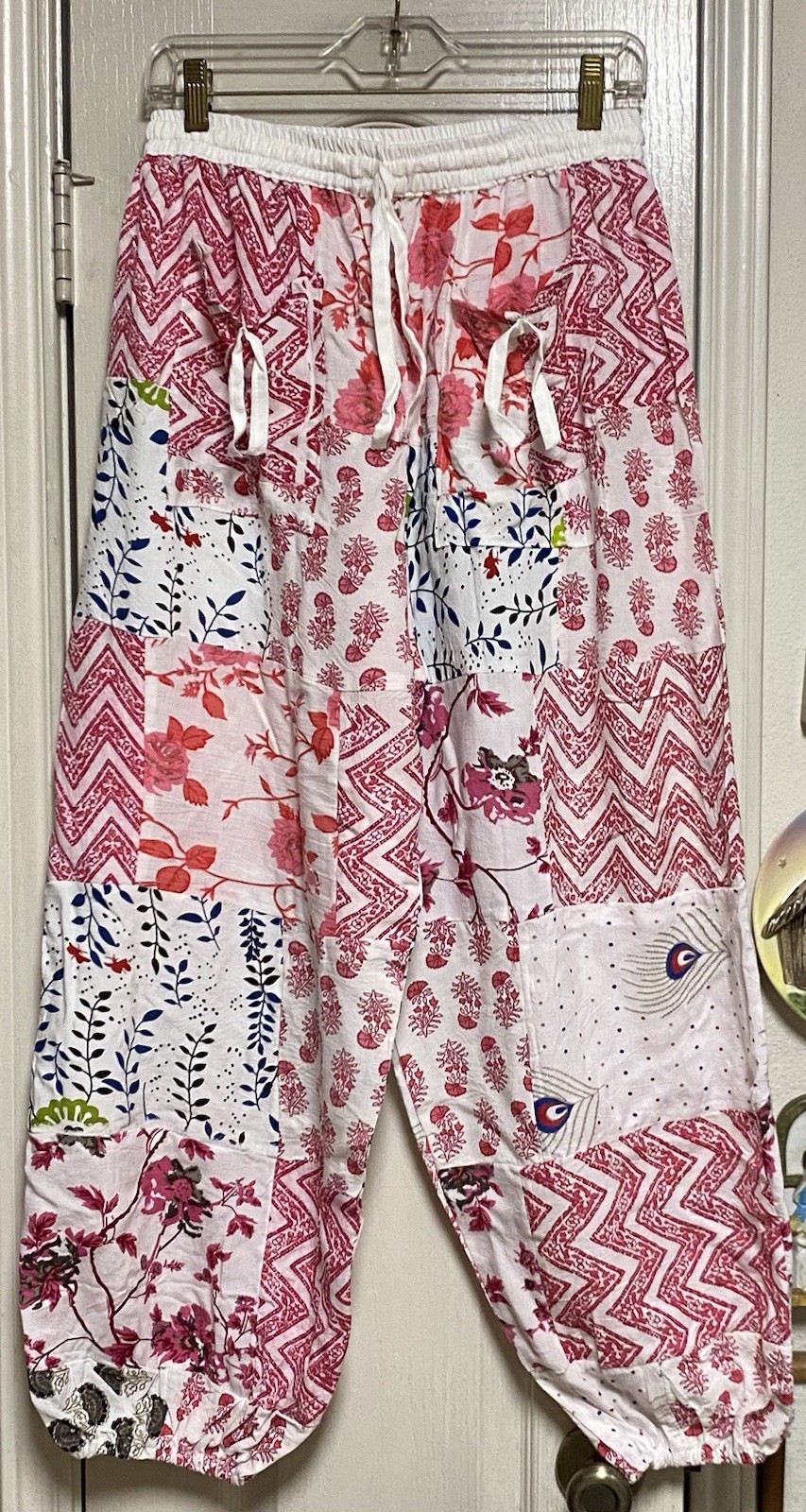 Boho Bloomers With Floral/Fauna Graphics On White Rayon Background-Gathered Legs