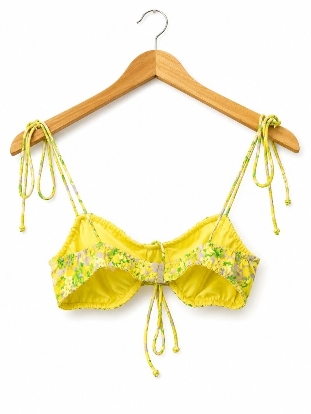 For Love & Lemons Yellow Floral Ruched Tie Front Crop Top XS