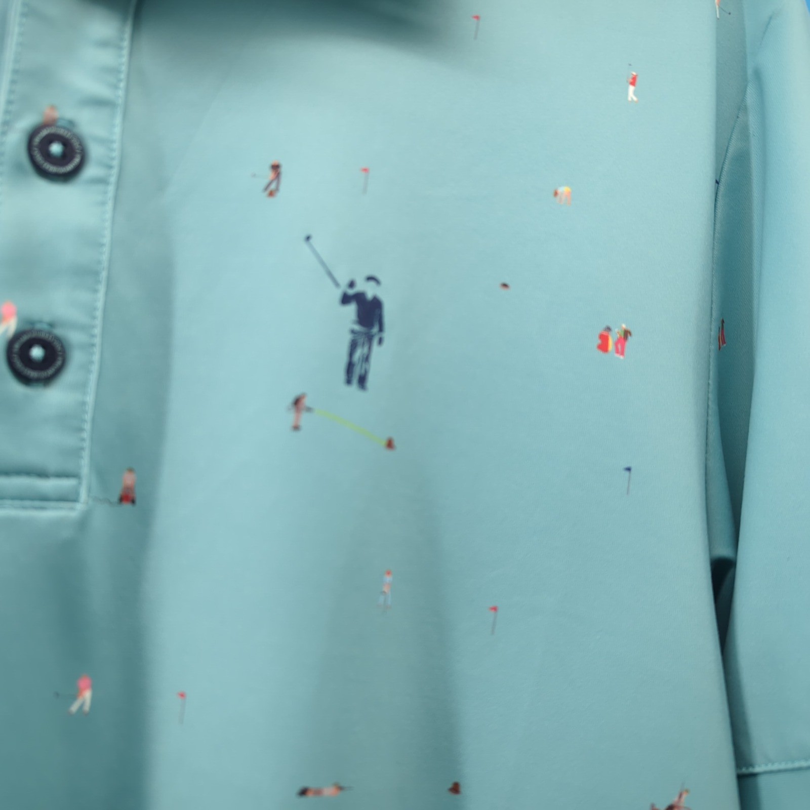 William Murray Mens Medium Golf Polo Shirt Teal Blue Novelty Print Short Sleeve