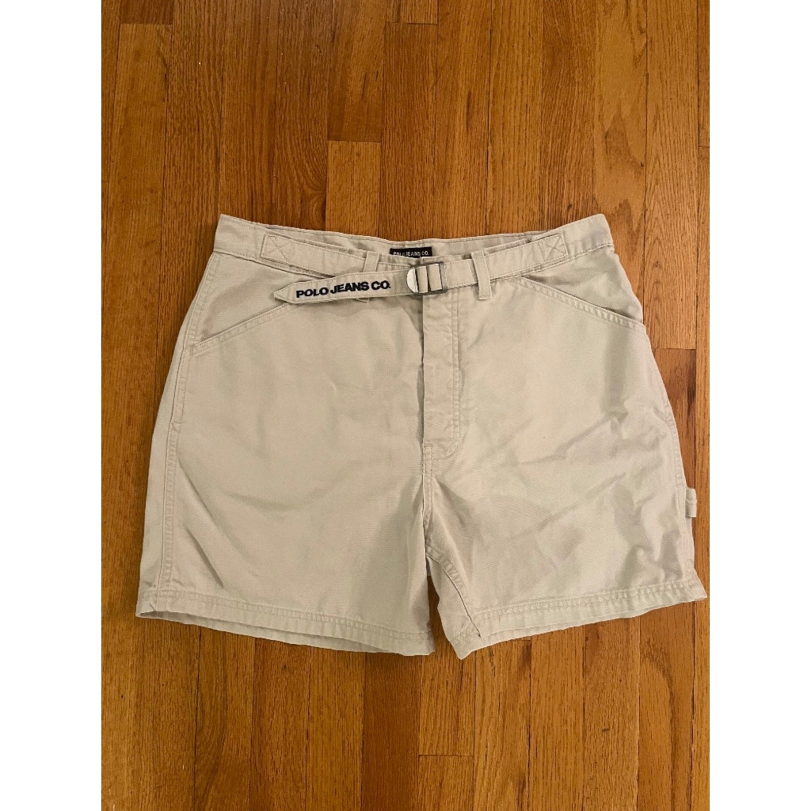 Vintage Polo Jeans Co Ralph Lauren Khaki Belted Utility Shorts Size 14