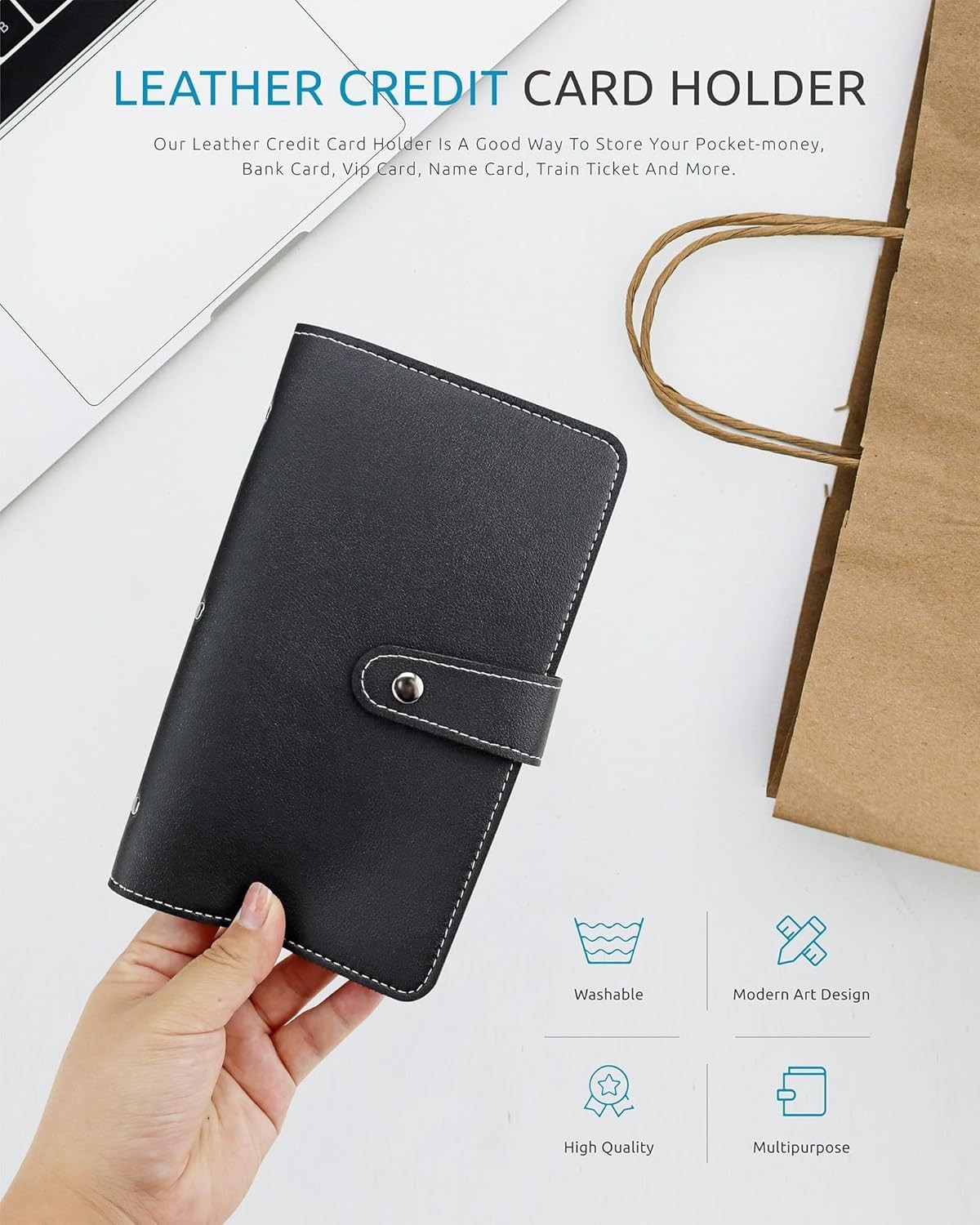 Credit Card Holder, Leather Business Card Organizer with 96 Card Slots, Professi