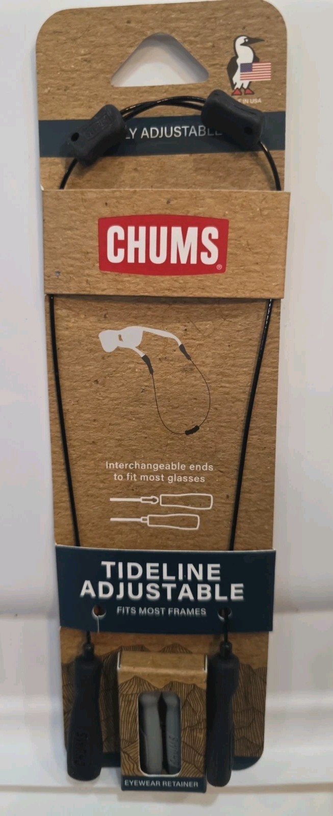 Chums Eyewear Retainer 17.25″ Stainless Steel Black Cable Adjustable Sun Shade