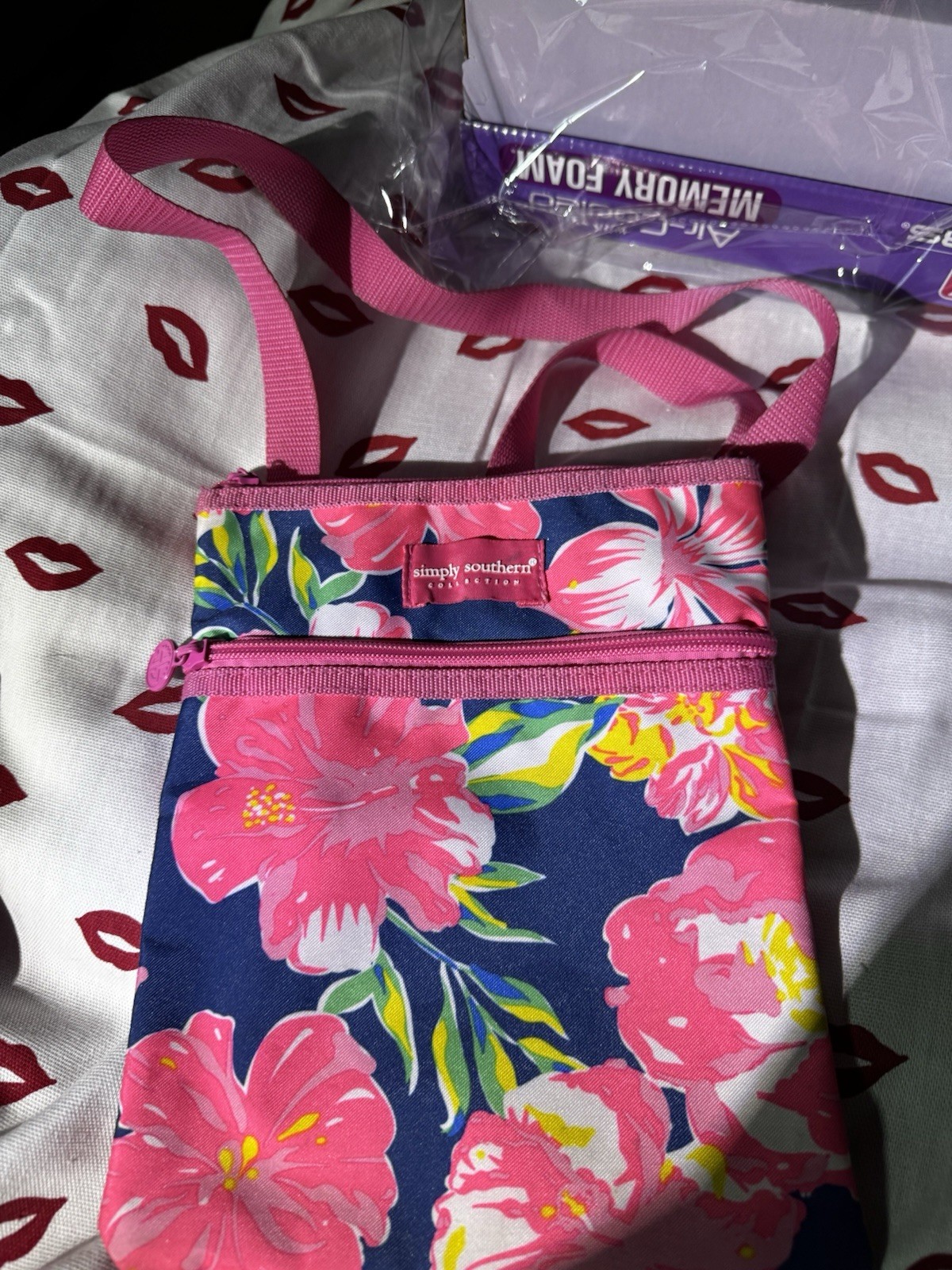 Simply Southern Floral Zip Crossbody Bag, Small Adjustable Pink Strap EUC