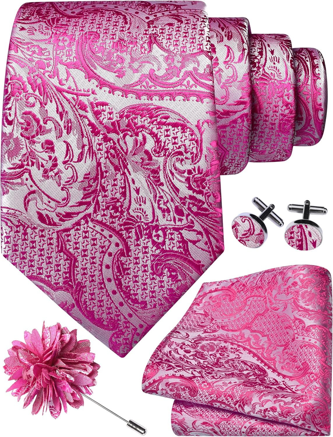 8Cm Paisley Tie Set for Men Necktie Lapel Pin Pocket Square Cufflinks Set for Me