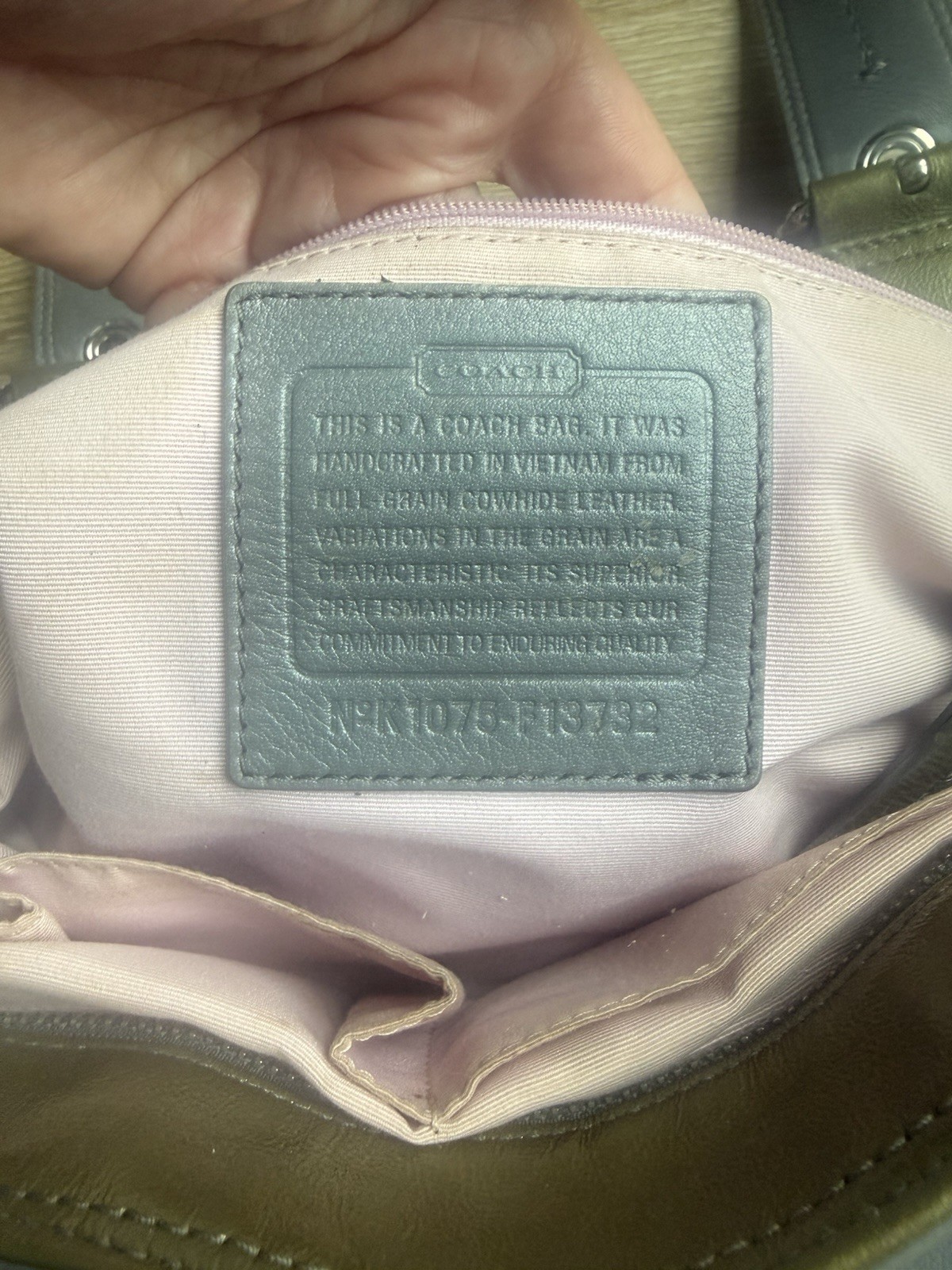 Vintage Coach SoHo Gray/Green Metallic Trim Satchel Top Handle Zip Buckle Studs