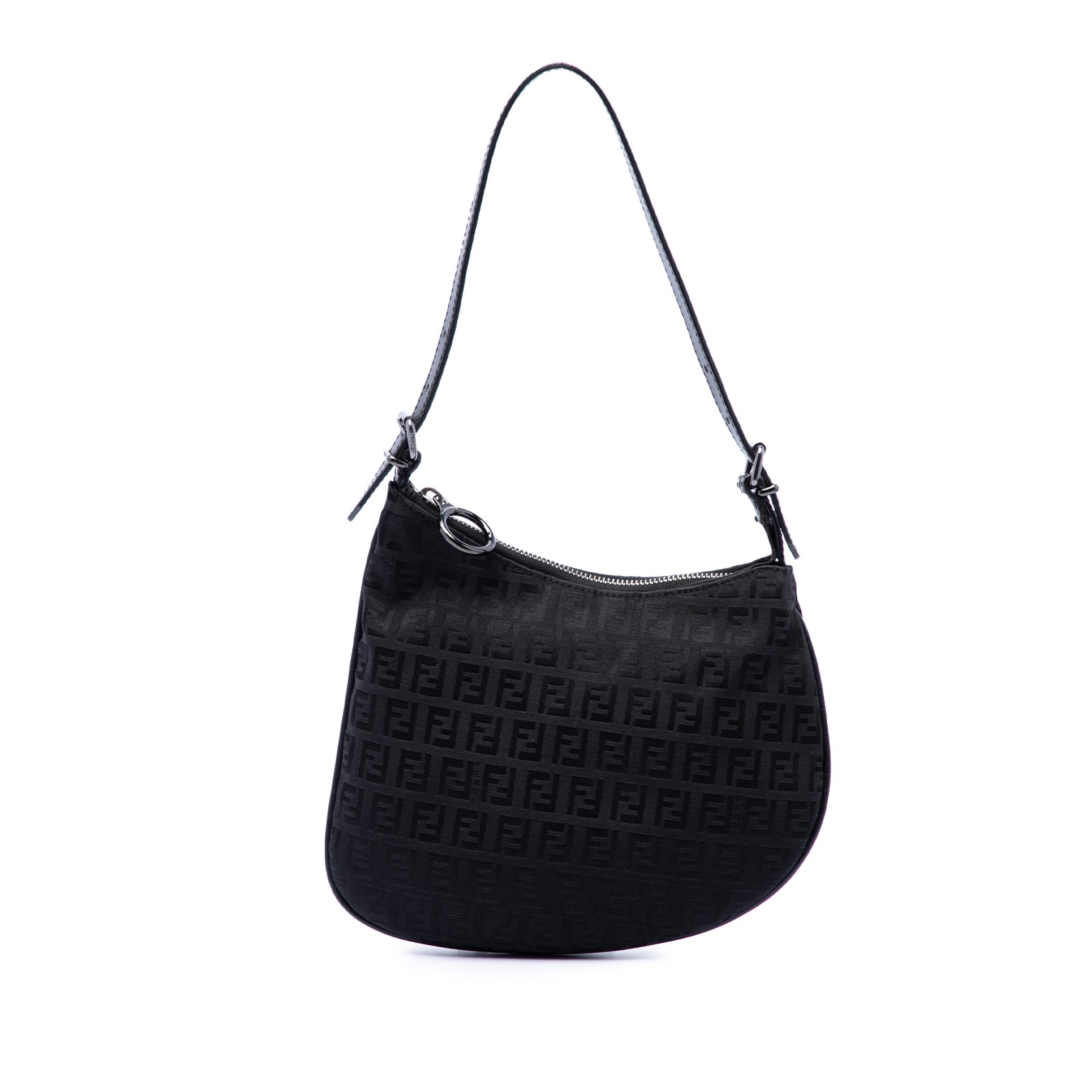 Fendi Zucchino Canvas Oyster Shoulder Bag Pre-Loved Black