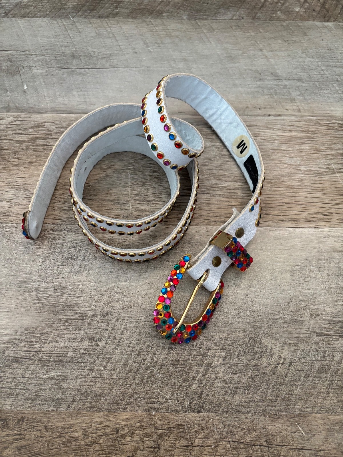 Michael Morrison MX Women’s Belt – White with Multi-Color Stone Studs, Size M