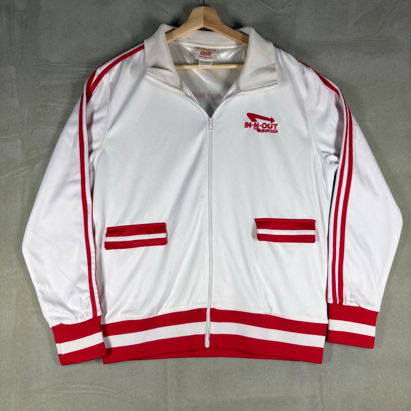 In-N-Out Burger Track Jacket Mens XL White Red Full Zip Employee Uniform