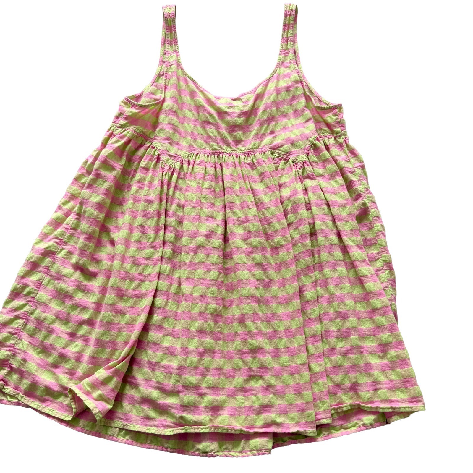 ASOS DESIGN Womens Pink Lime Green Gingham Check Trapeze Mini Dress US 14