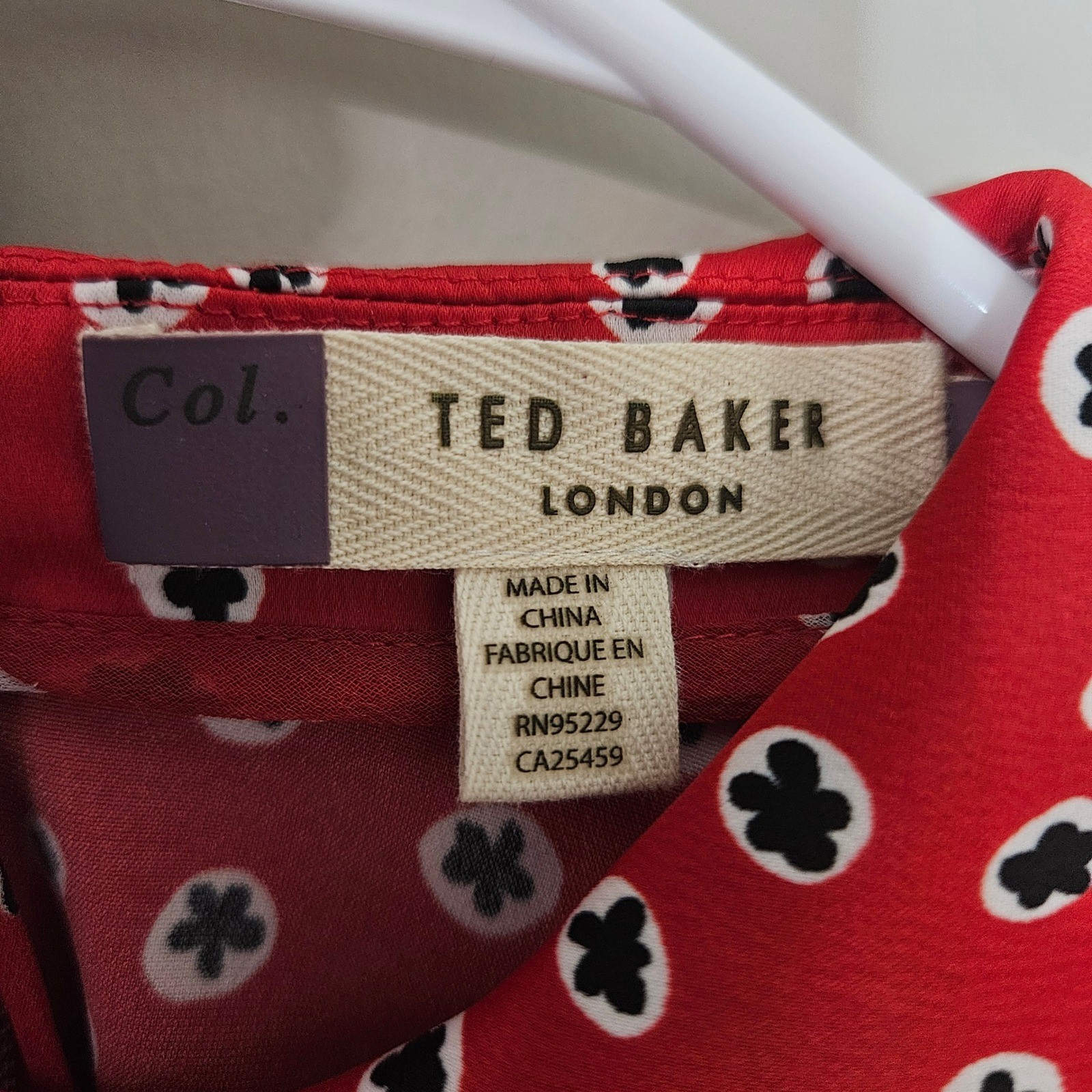Ted Baker Valoria Red Mixed Print Floral Bib Mini Dress Long Sleeve Size 3 US 8