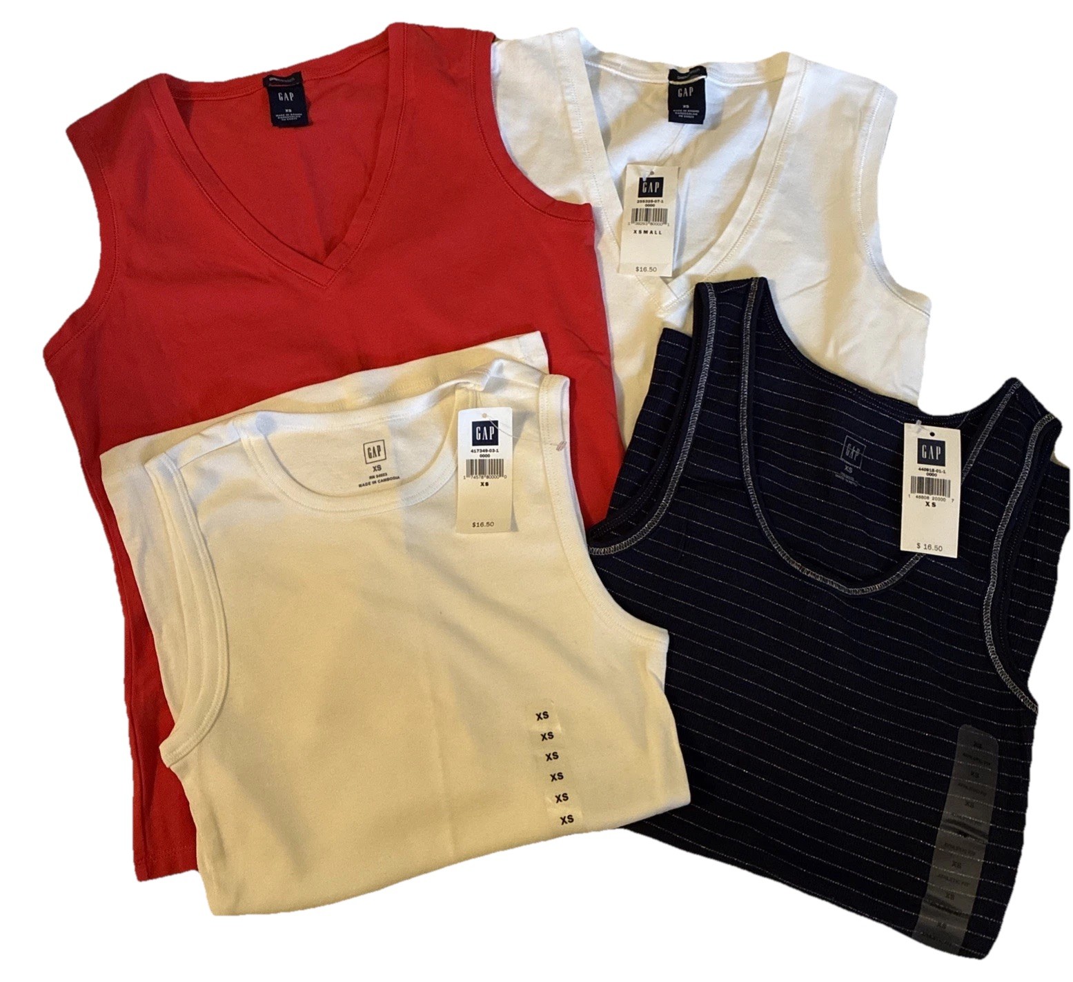 Gap~Women’s~Tank Tops~Lot Of 4~White/Blue/Red~Varies Styles~Size XS~NWT