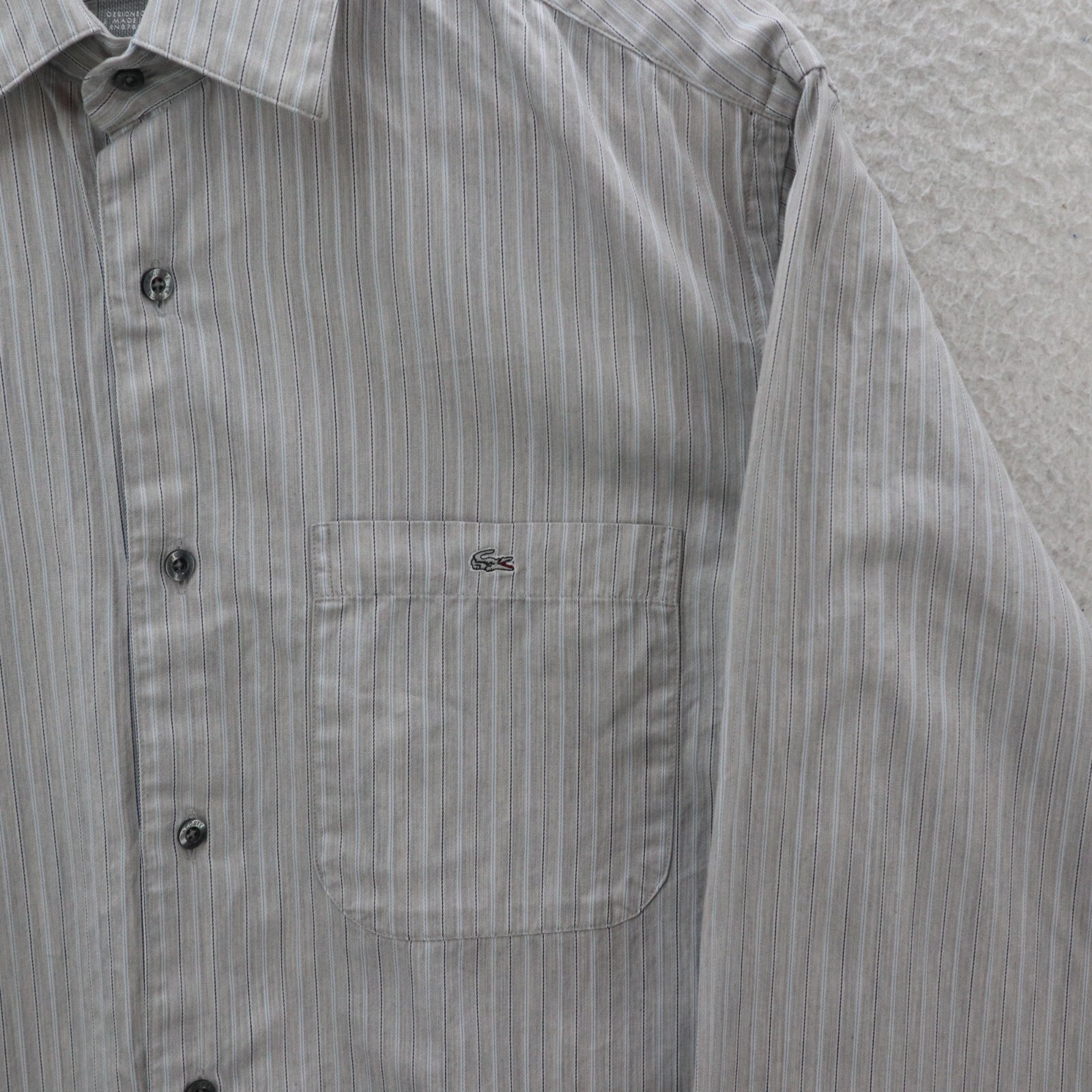 Lacoste Shirt Men’s 40 Gray Striped Button Up Luxury Preppy Country Club Ivy