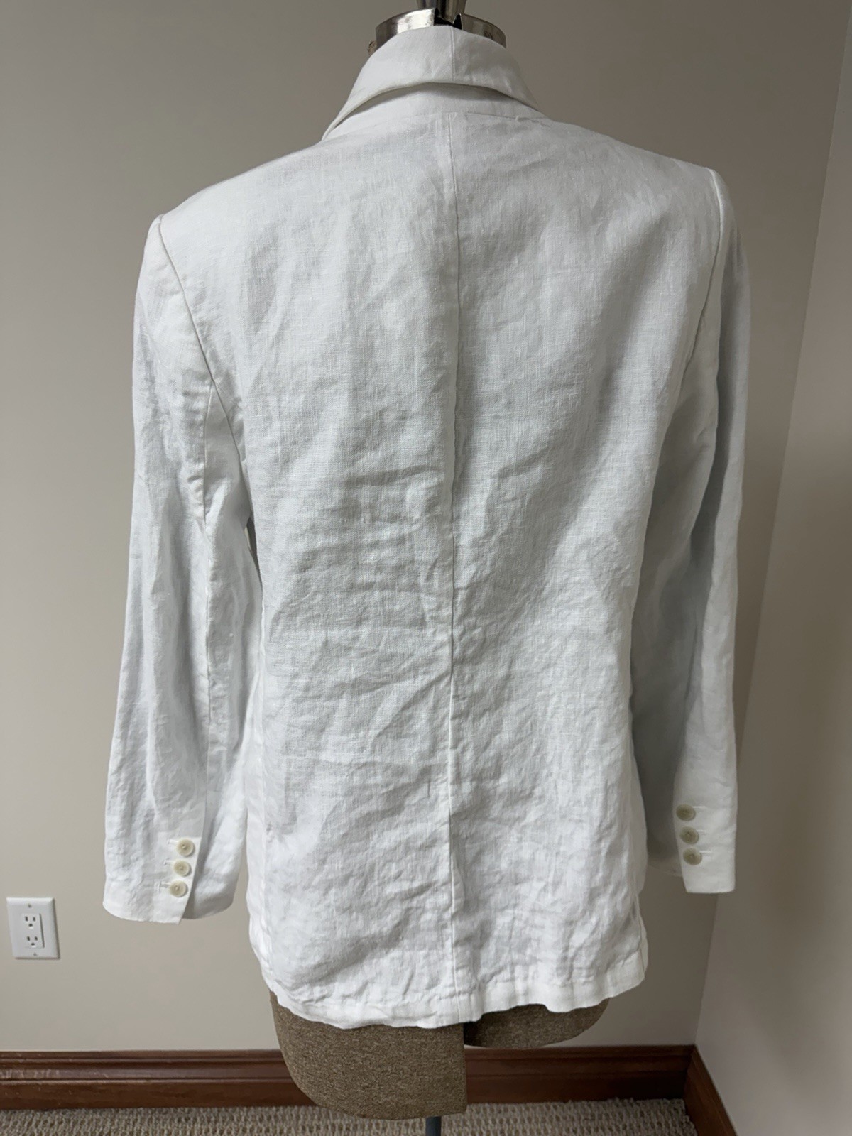 Banana Republic Blazer Size 8 Double Breasted White Linen Long Line Jacket BR
