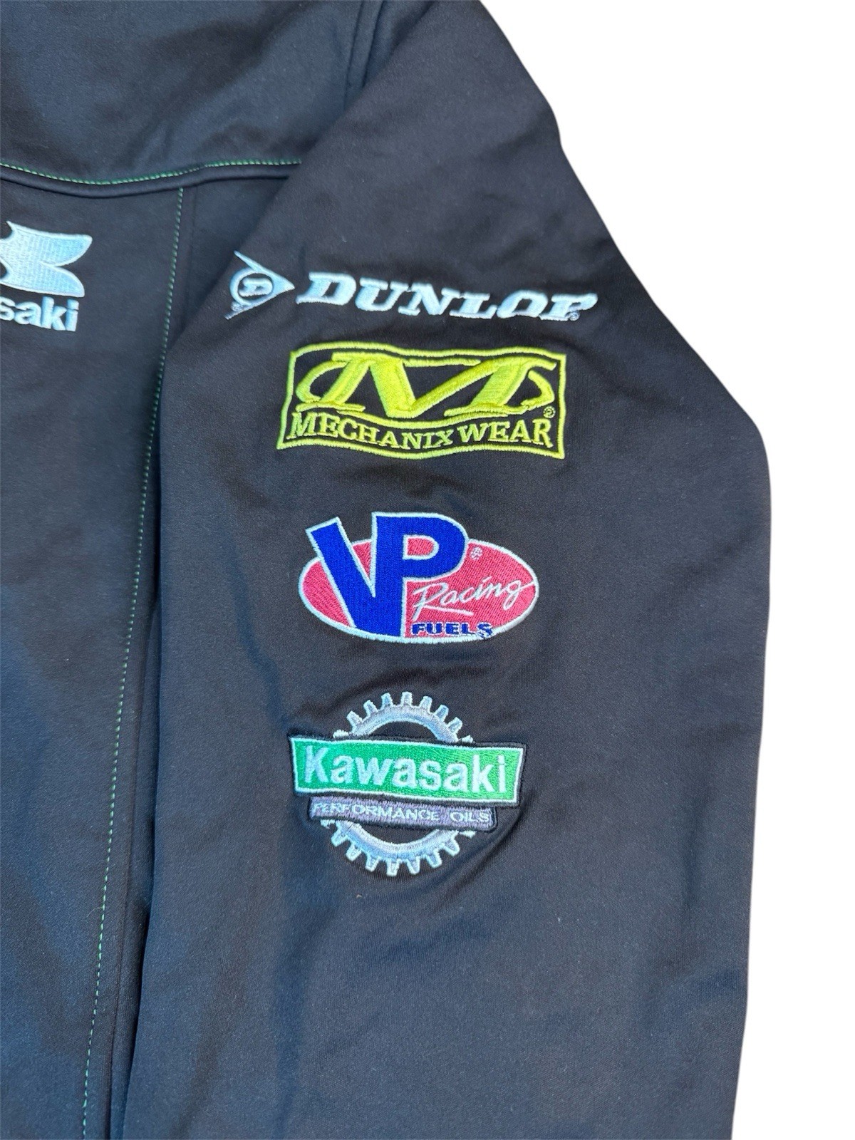 Official Kawasaki Racing Team Softshell Jacket M Flawless W/ Sponsor Patch 23×29