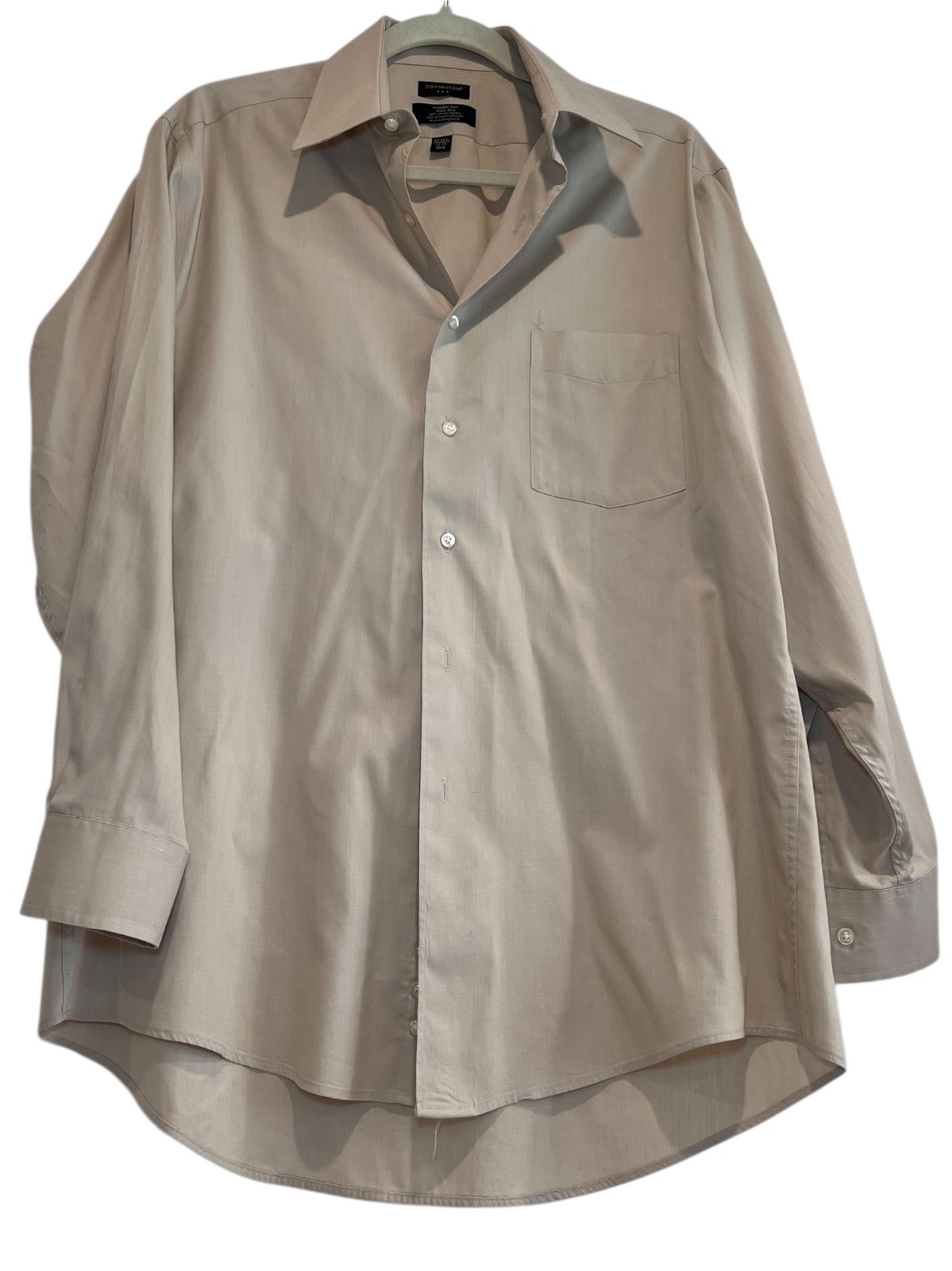 Covington Men’s Dress Shirt Medium 15-15.5 32-33 Tan Beige Wrinkle Free Khaki