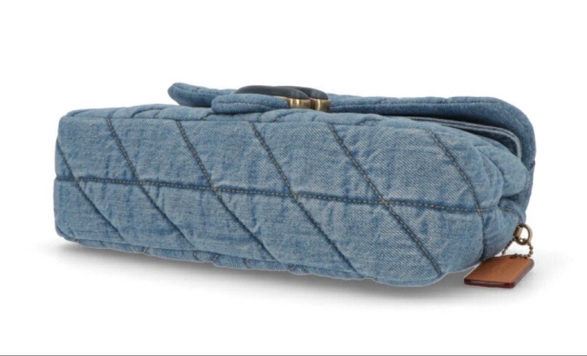 COACH Tabby Shoulder Bag Quilted Denim Leather Chain Strap 2-Way Blue 14x26x8cm