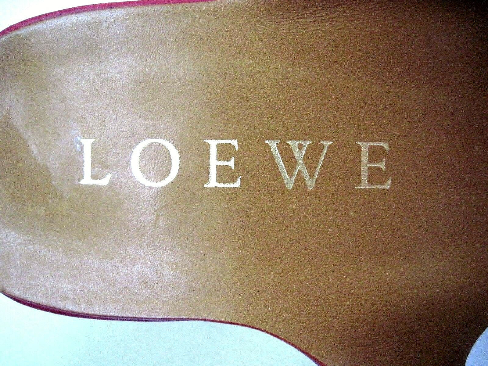 LOEWE Dark Raspberry Leather Gold Tone Accent Double Strap Heeled Sandals Sz 37