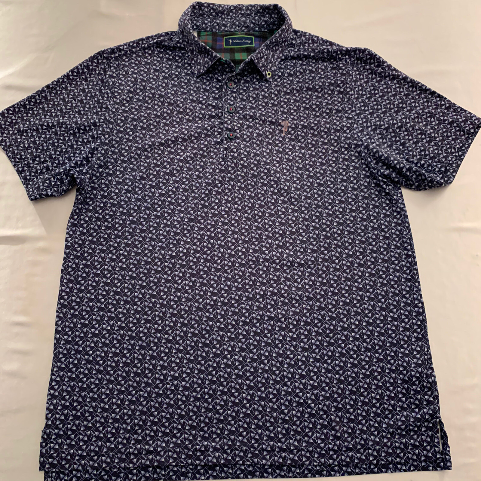 William Murray Polo Shirt Mens Medium Martini Glass Print Navy Bill GUC