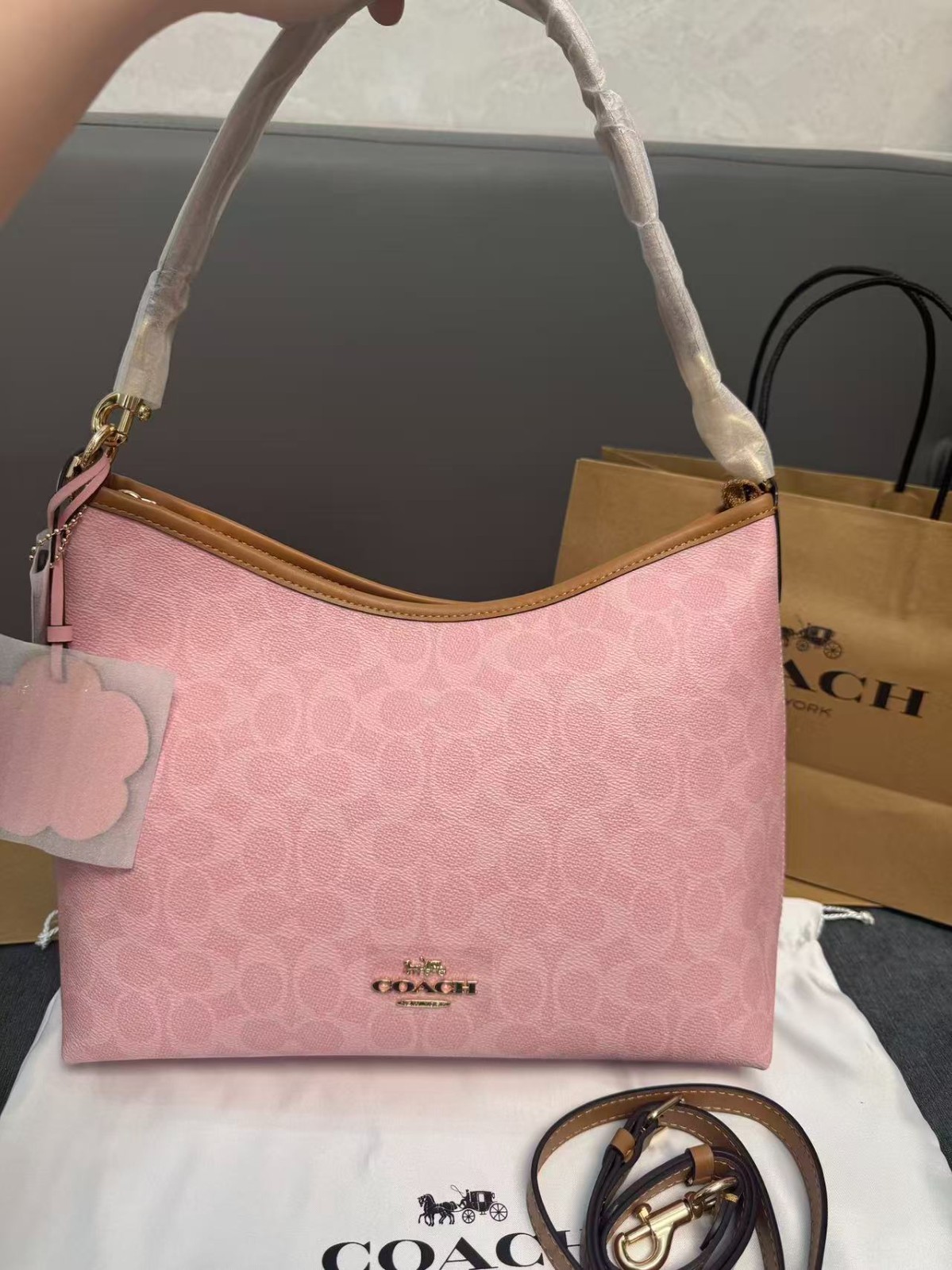 Coach Erin Shoulder Bag Bag Signature Canvas With Charms Gold/Powder Pink