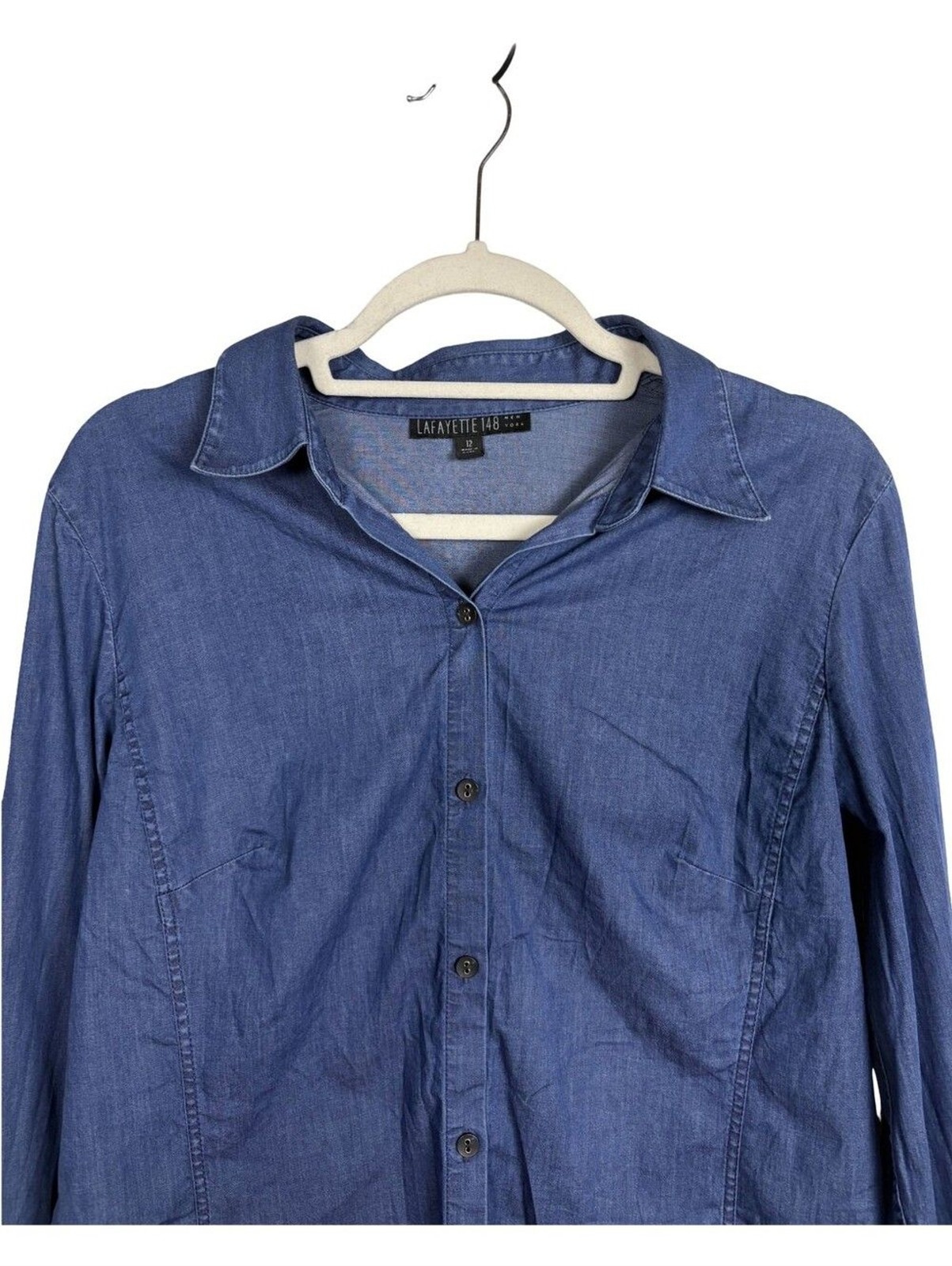 Lafayette 148 New York Indigo Button-Down Dark Wash Jean Style Shirt