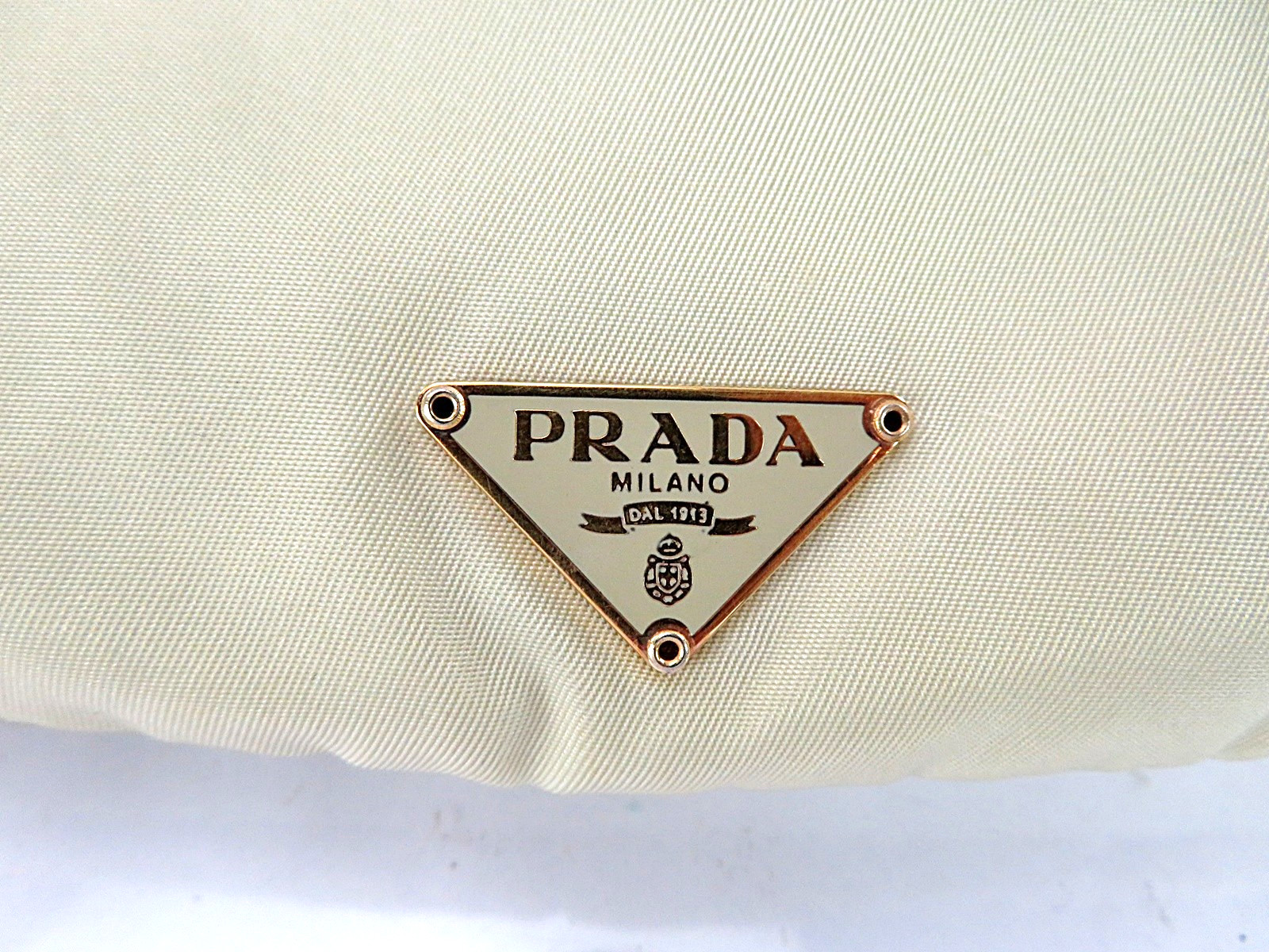 Authentic PRADA Beige Nylon and Leather Shoulder Bag Pouch Purse #63259