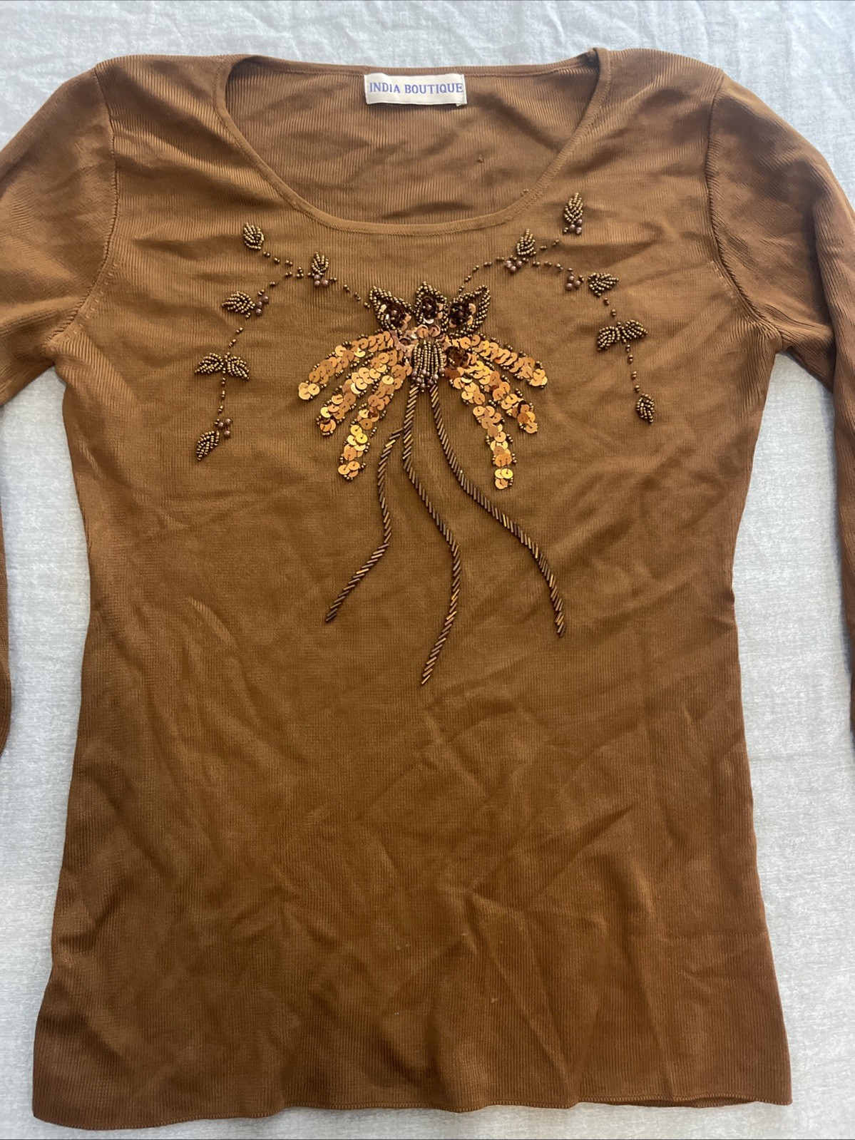 India Boutique Tunic Top Women’s One Size Brown Boho Hippie Pullover