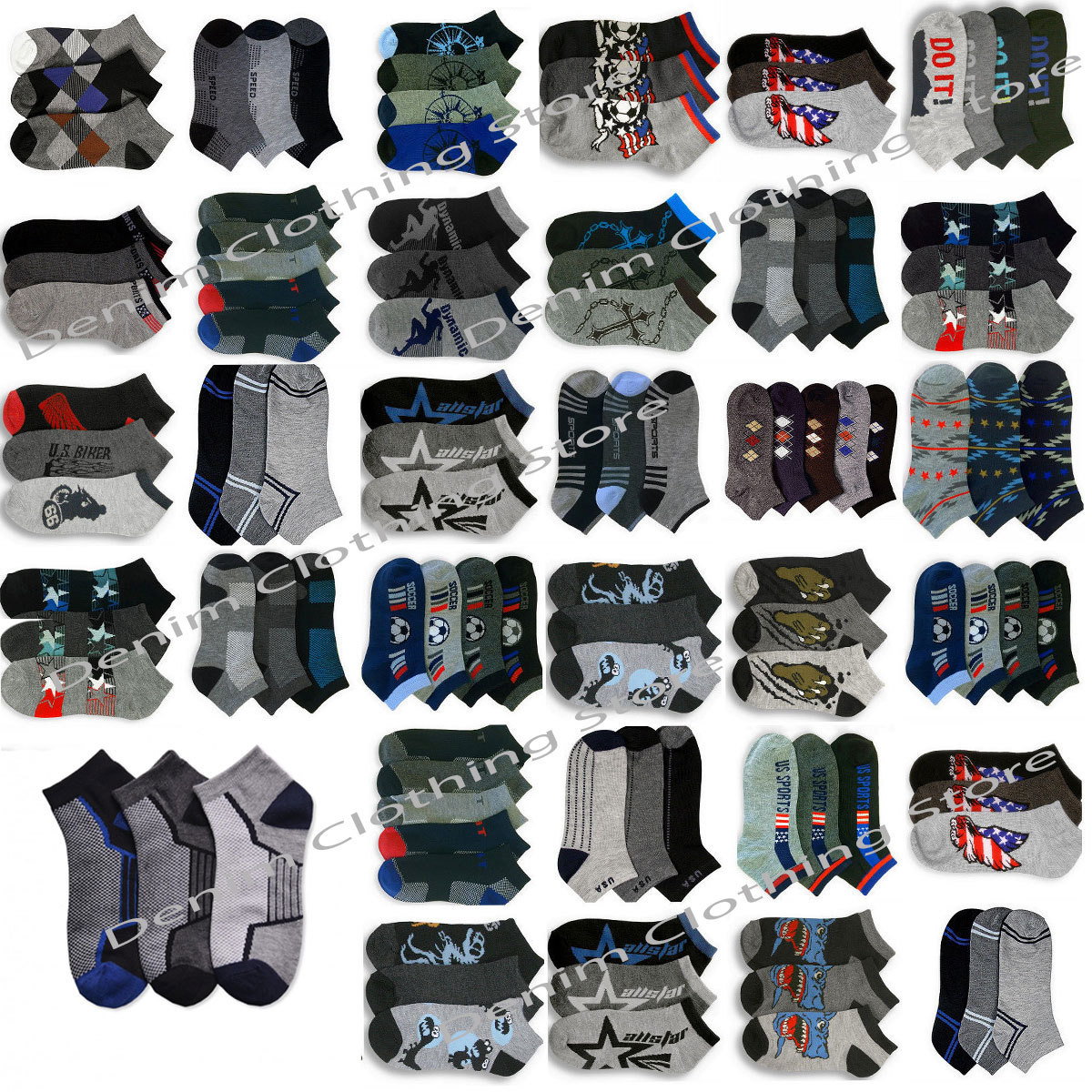 12 Pairs Men’s Mixed Assorted Designs Color Ankle Low Cut Soft Stretchy Socks
