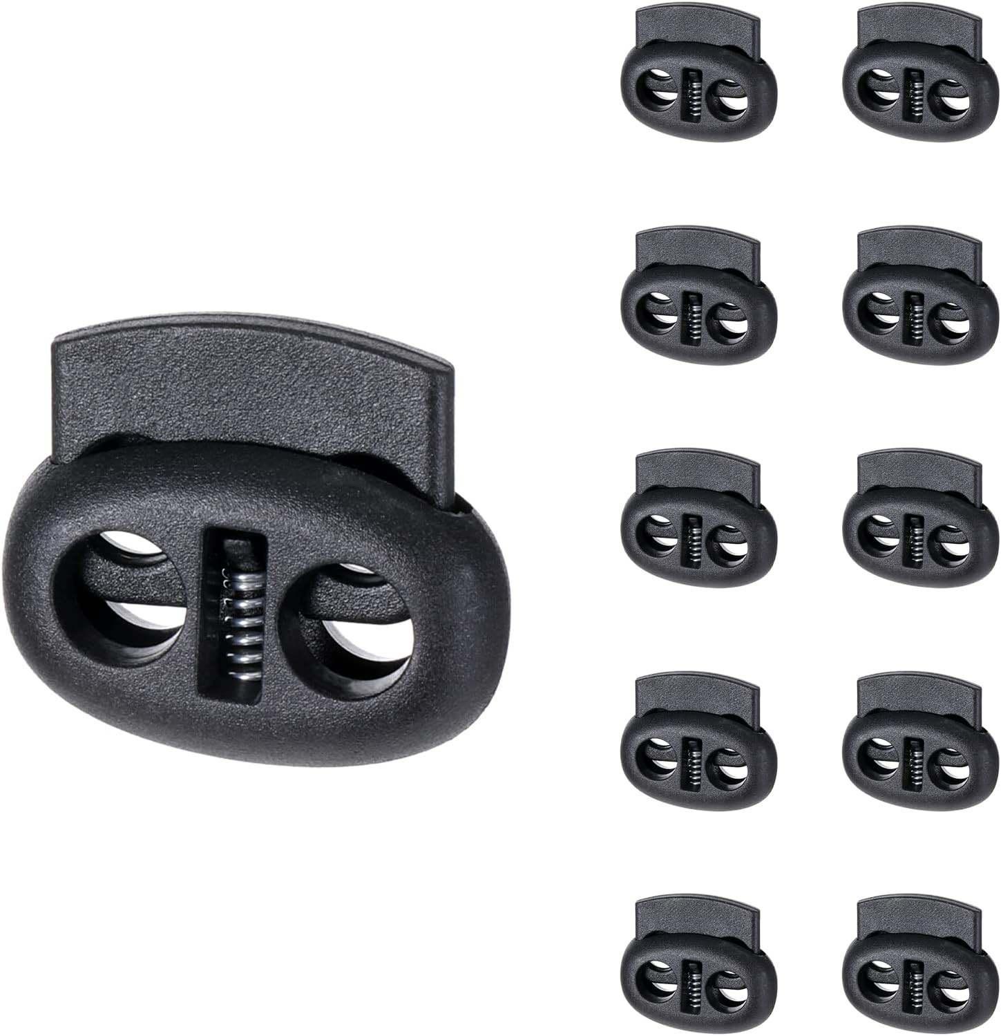 10Pcs Shoe Lace Tie Locks, Plastic Elastic Cord Locks for Drawstrings Double Hol