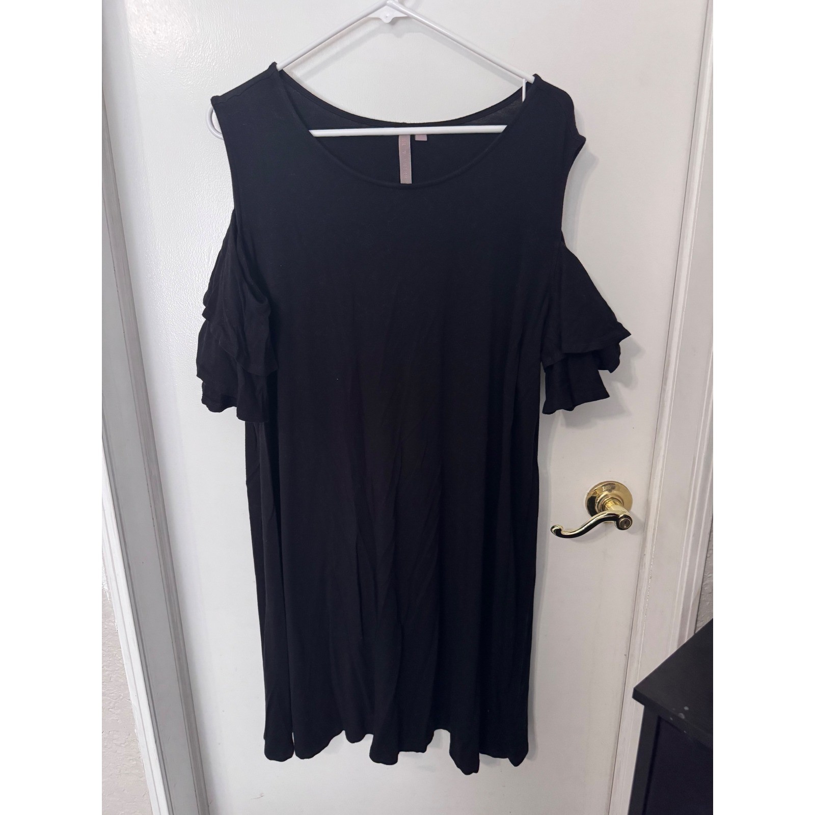 Brina & EM Black Cold Shoulder Ruffle Sleeve Shift Dress Womens 3X