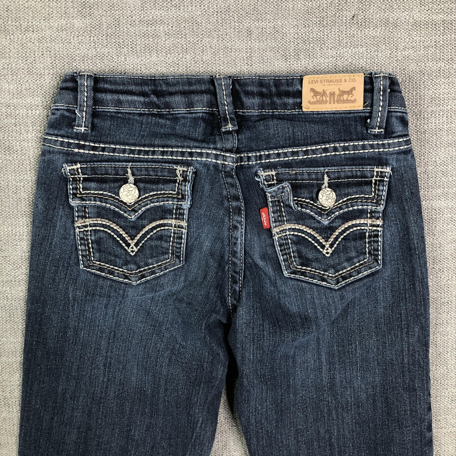 Levis Jeans Girls 12 Slim Blue Bootcut Embroidered Flap Pocket Stretch Denim