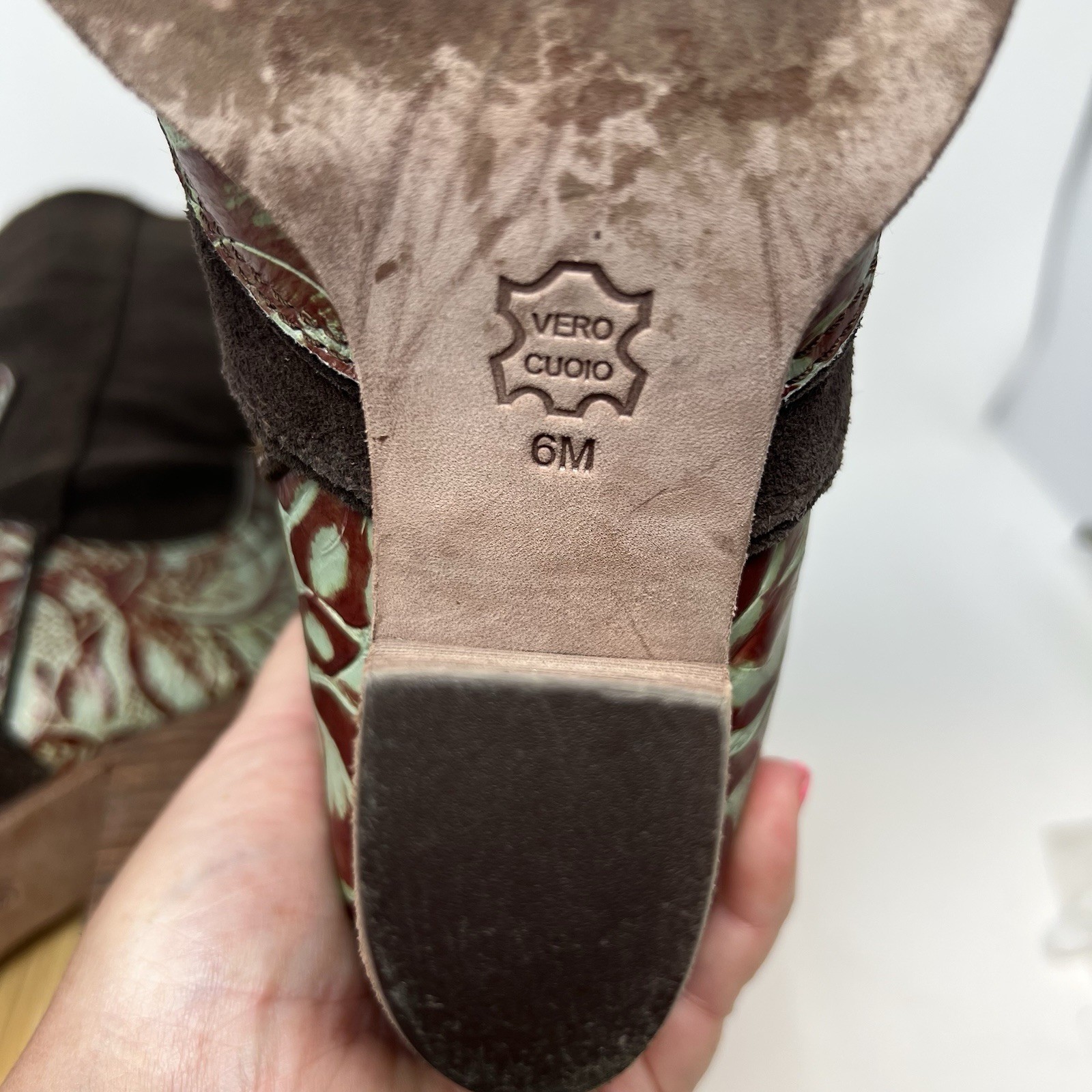 Suede Leather Brown Embroidered Western Cowboy Boots Size 6 Jessica Bennett Heel