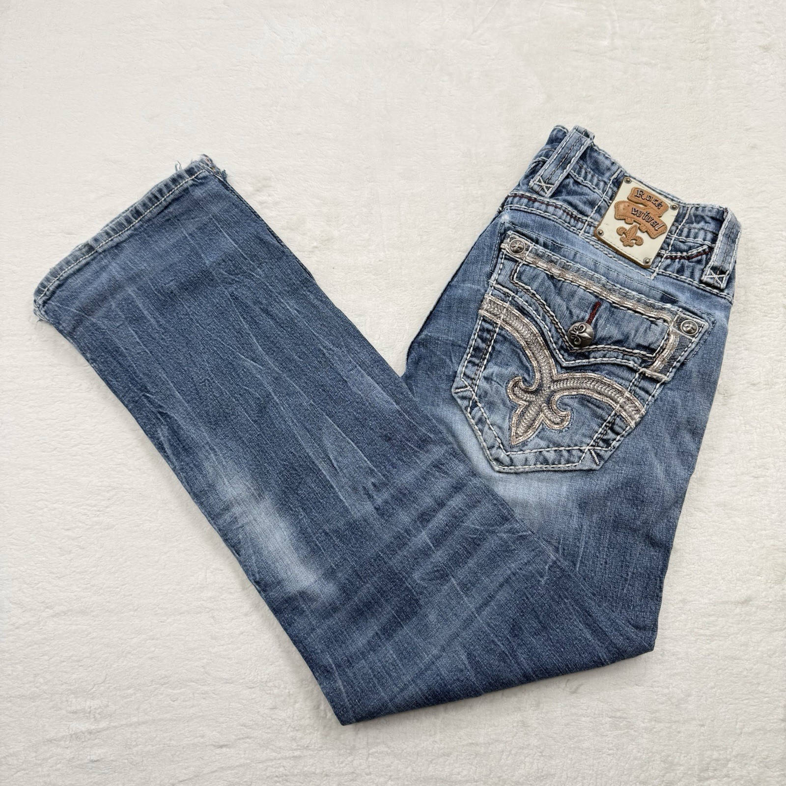 Rock Revival Mens Blue Medium Wash Crete Straight Leg Denim Jeans Size 32