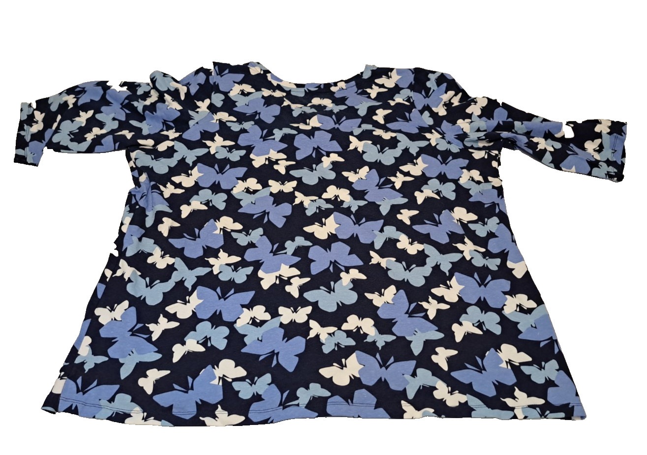 Woman’s Jessica London size 30/32 Blue & White Butterfly Print Top *EUC