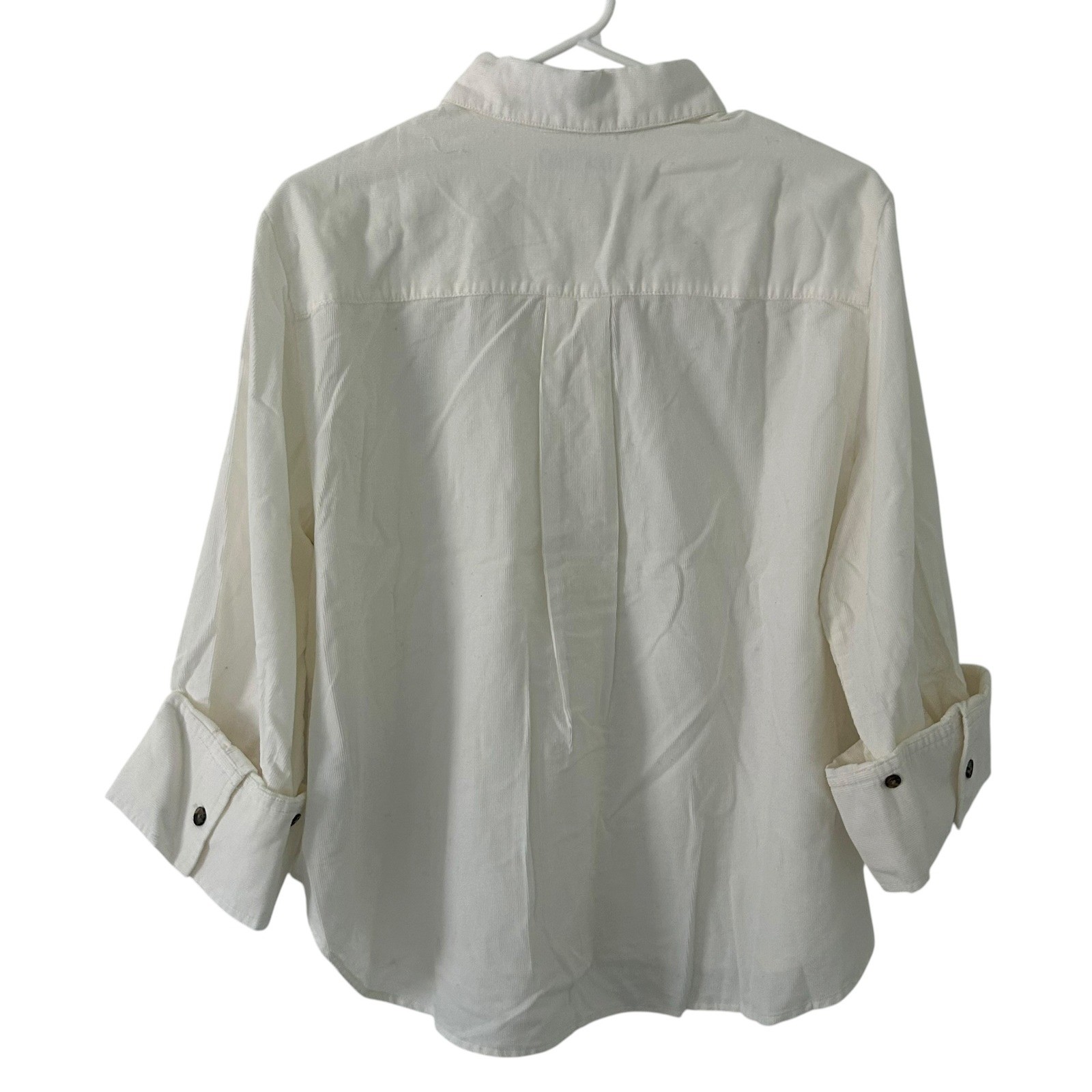 Madewell Womens Off White Corduroy Y-Neck Button Front Classic Shirt Medium New