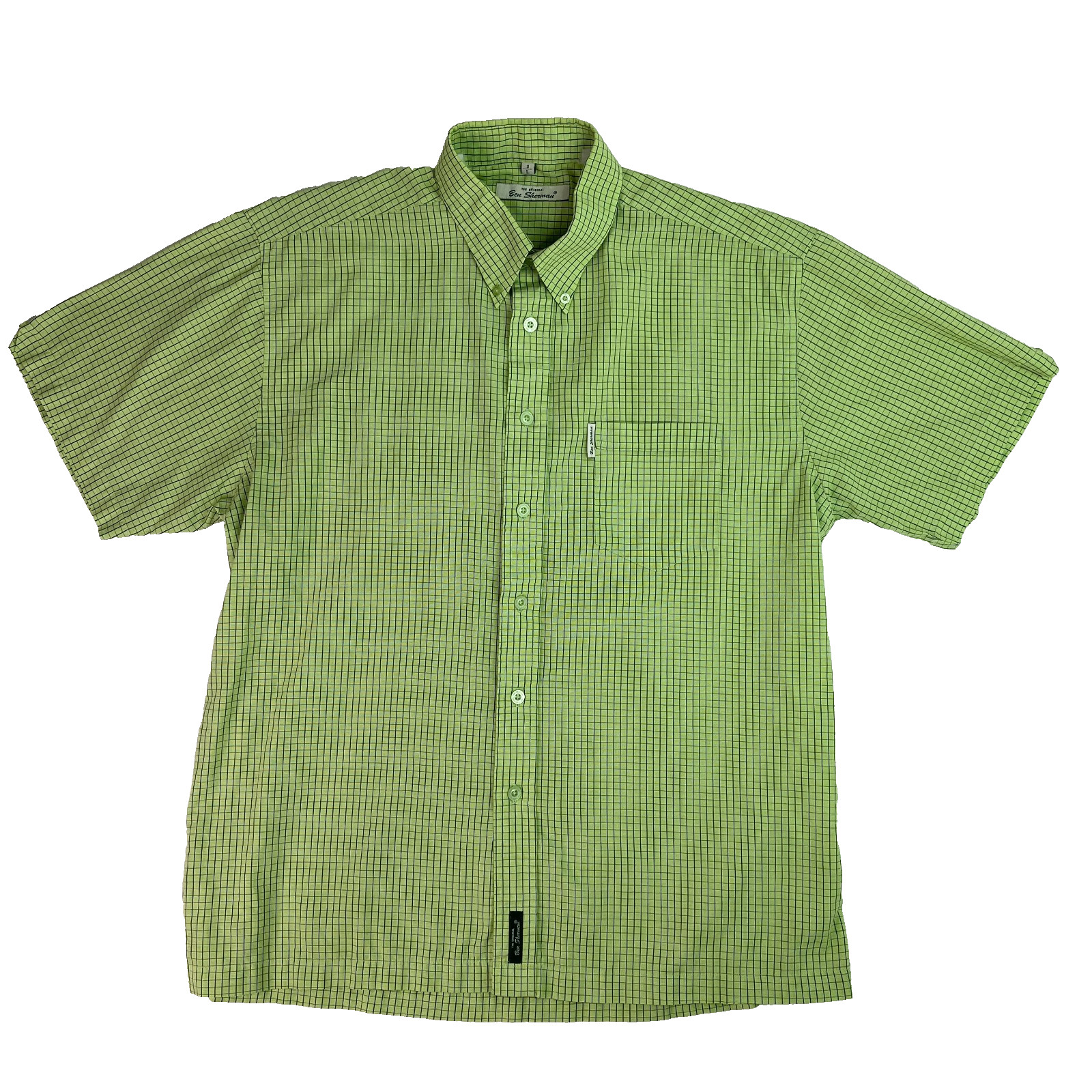 Ben Sherman Shirt L Green Check Short Sleeve Button Down