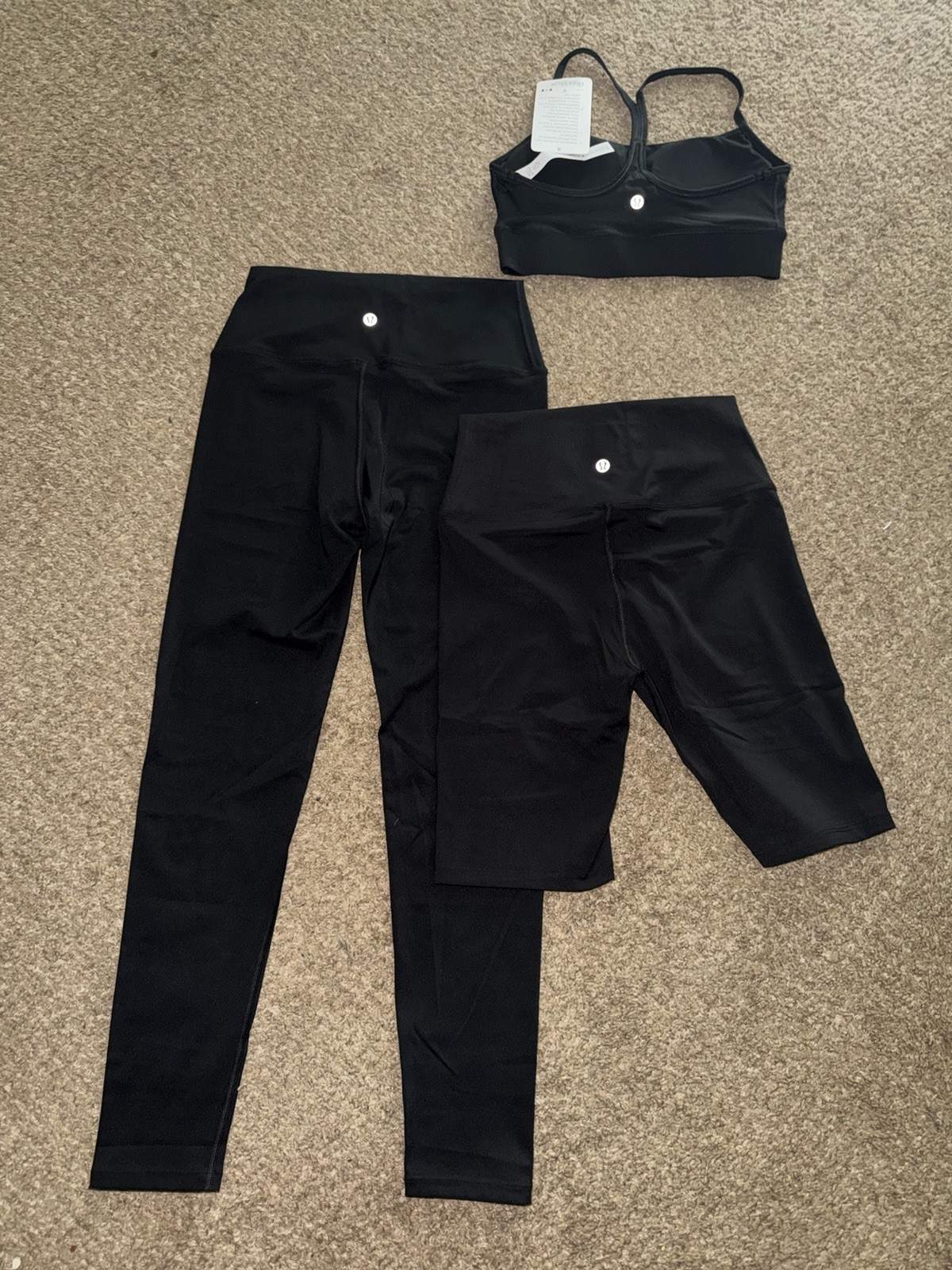 Lululemon 3 Piece Set Flow Y Bra Align Leggings Biker Shorts Black Size 4/6 NWT