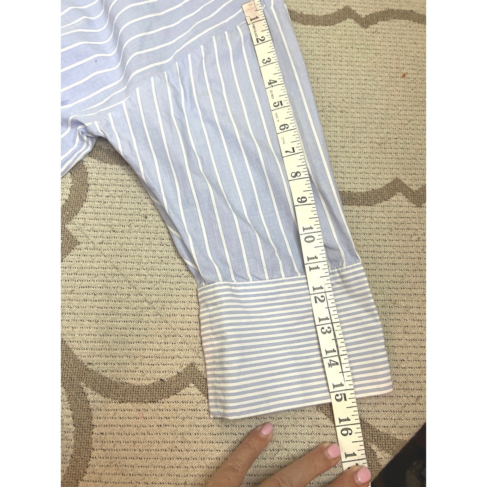 MADELEINE Mode GmbH Blue & White Striped Button Up 3/4 Sleeve Shirt | Size 16