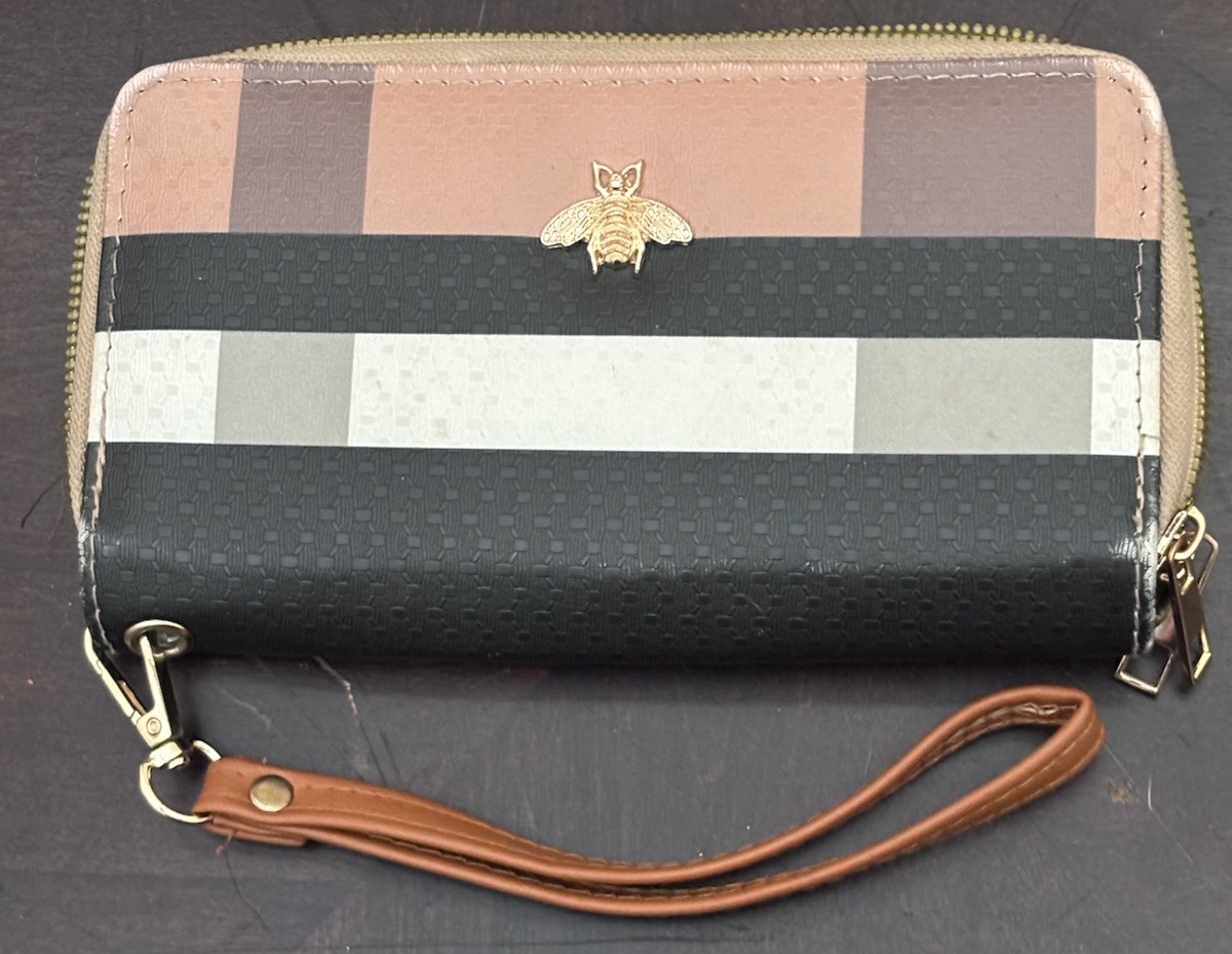 Women’s Multicolor Plaid Zip-Around Wristlet Wallet w/ Wrist Strap, Card