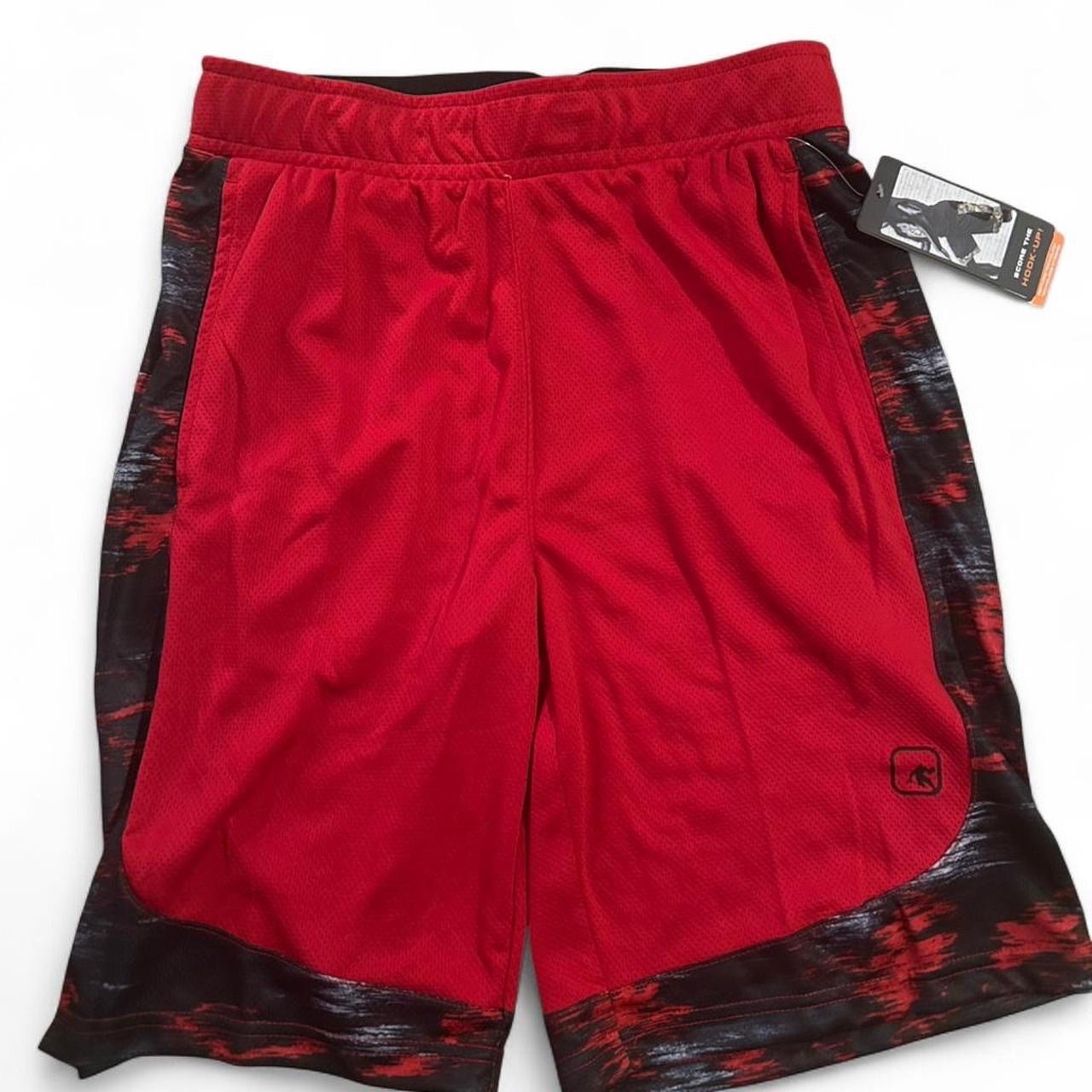 and1 red and black basketball shorts, small, 10in inseam