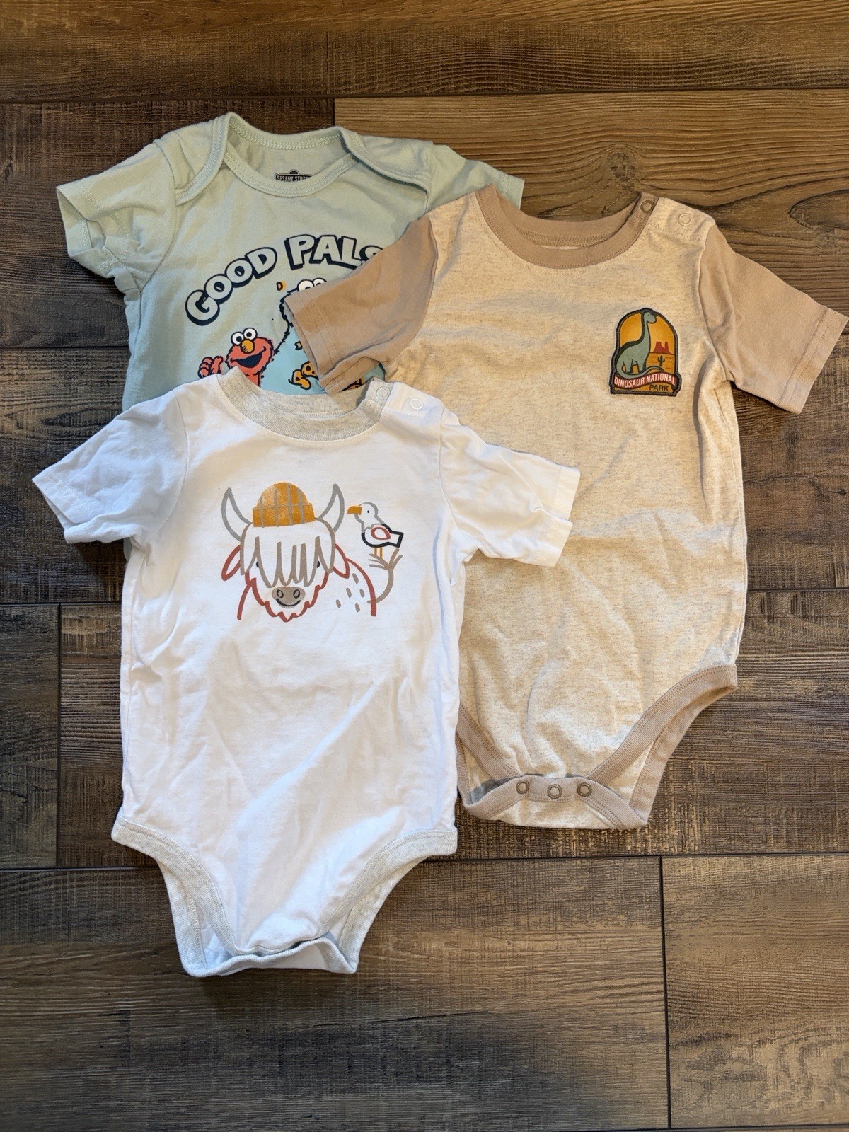 Sesame Street & Garanimals 3pc 18M Bodysuits Elmo/Cookie Dino