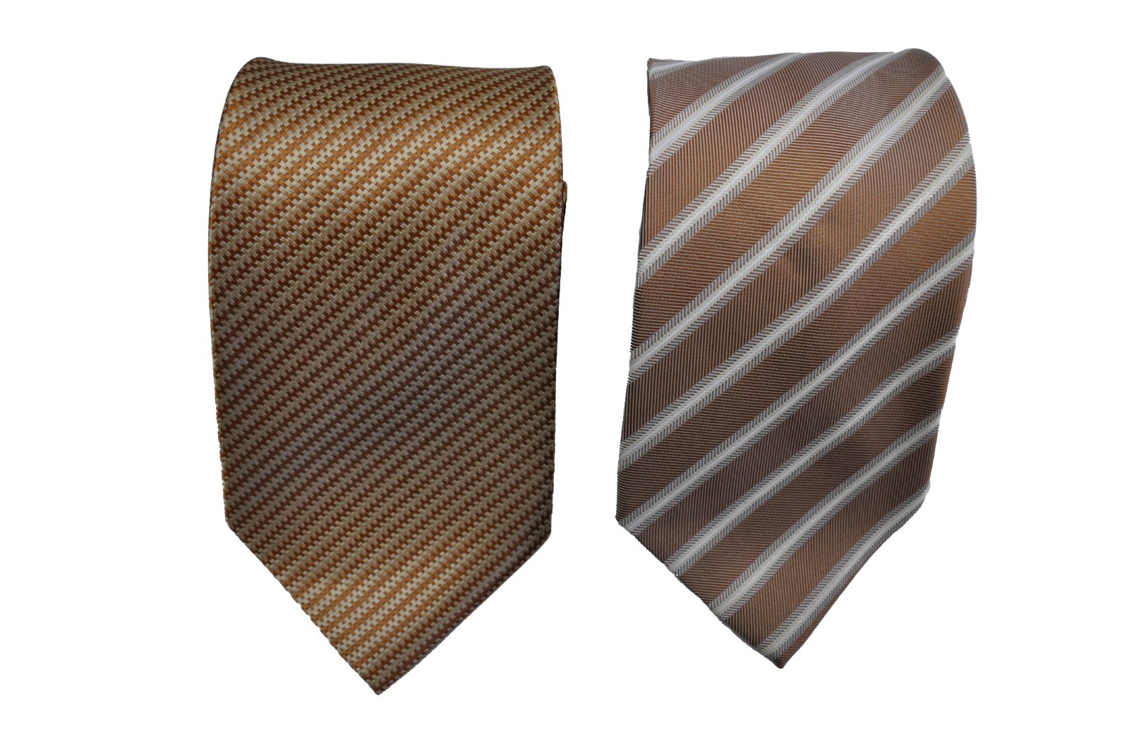 Men’s 2 pcs light brown vowen striped tie with hanky