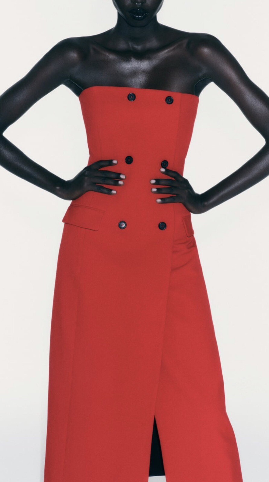 ZARA RED STRAPLESS DRESS WITH POCKETS SIZE XS