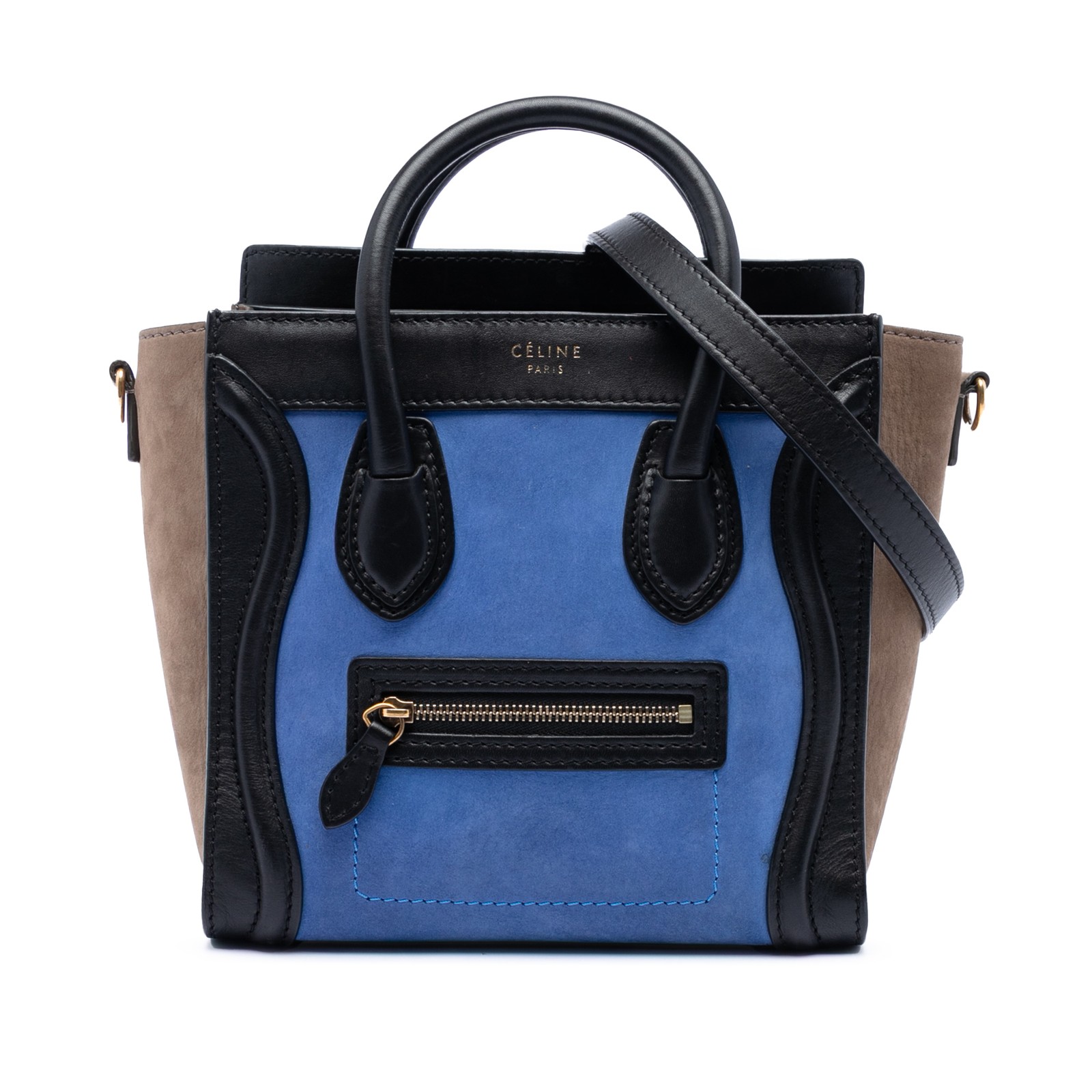 Celine Nano Tricolor Nubuck and Calfskin Luggage Tote Pre-Loved Black