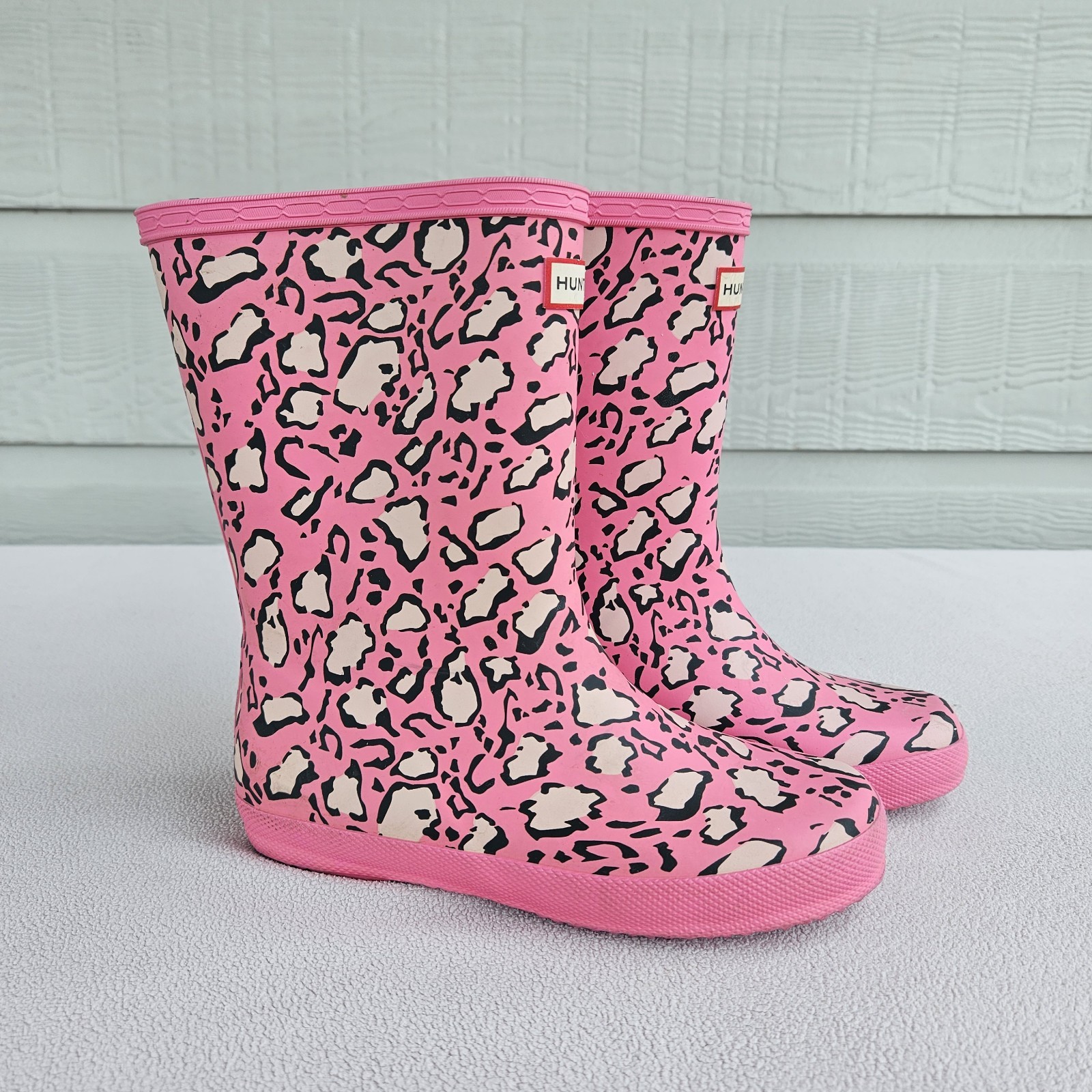 Hunter Kids First Classic Leopard Print Rain boot Pink Waterproof US 13 UK 11