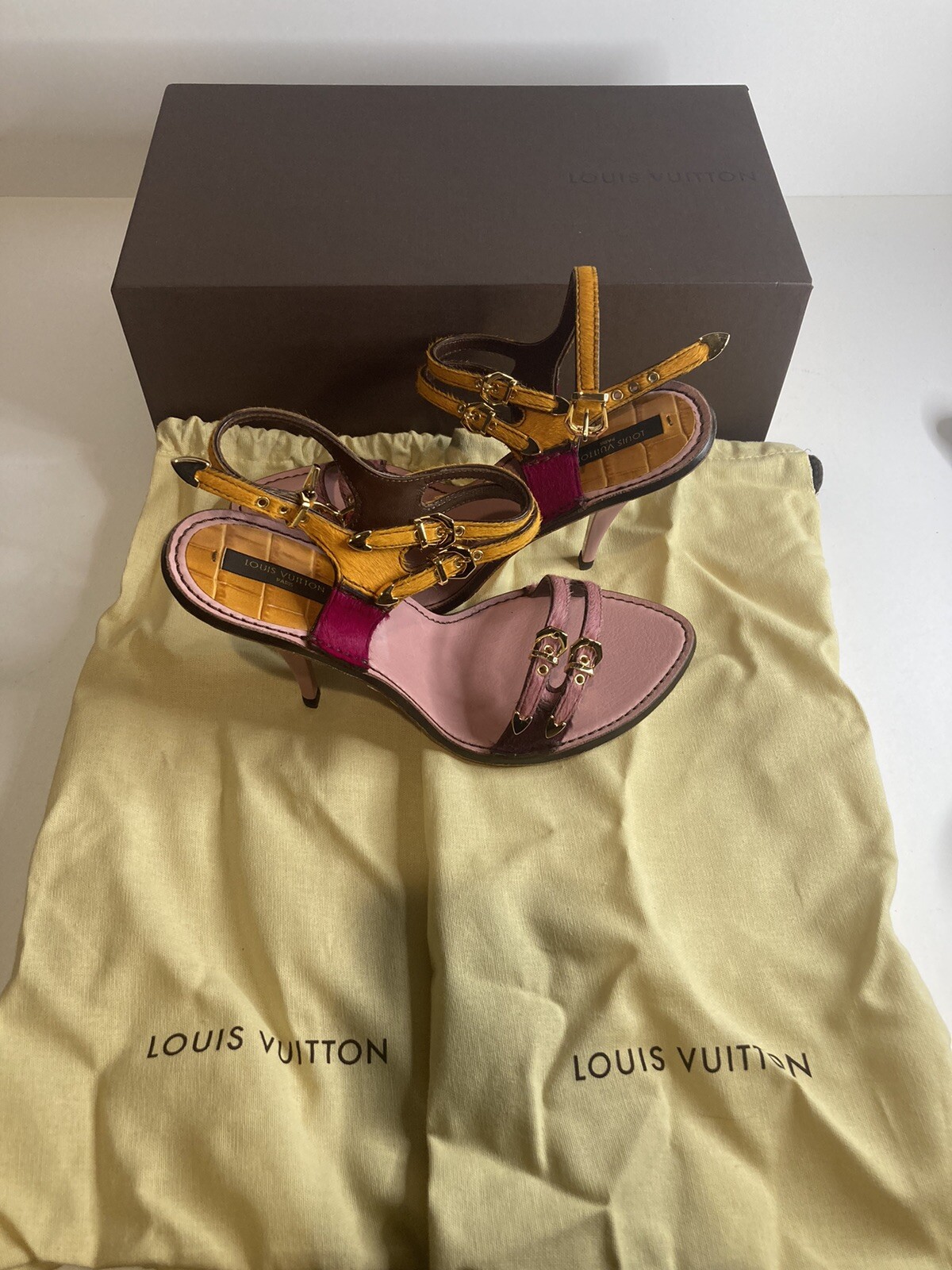 New LOUIS VUITTON crocodile leathe & pony hide Heel Size 36.5
