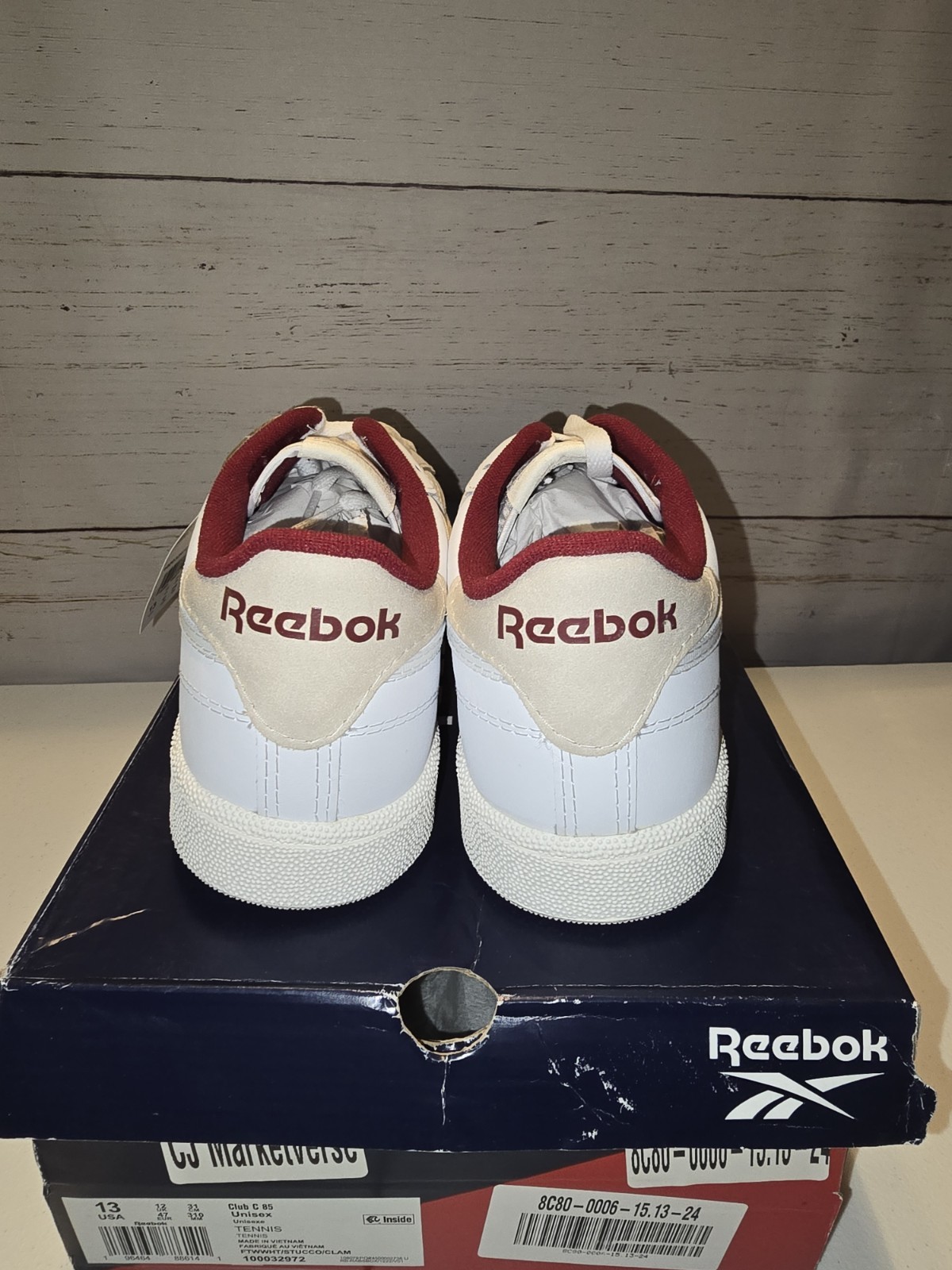 Size 13 – Reebok Club C 85 White Maroon Classic NEW Retro Leather New In Box
