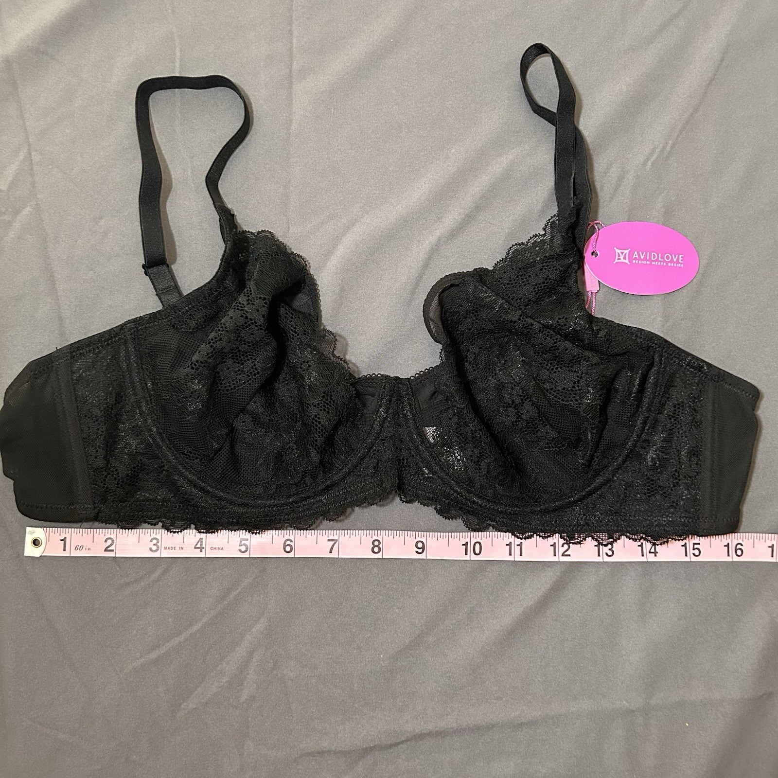 Avidlove Lace Underwire Bra Black Unlined Sheer Full Coverage Bralette XXL NWT