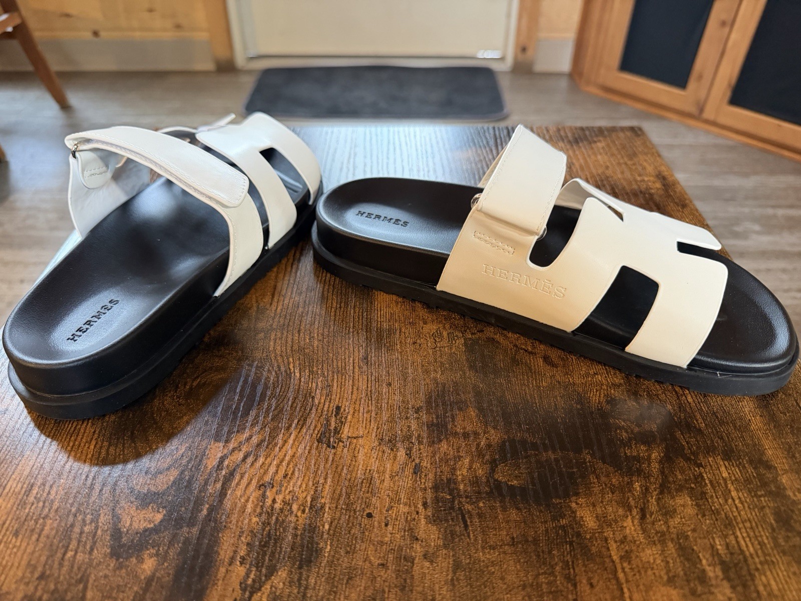 Hermes White Calfskin Chypre Sandals New Size 7