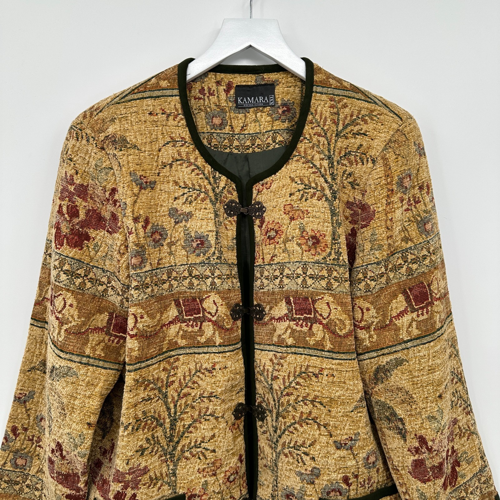 Vintage Tapestry Jacket Blazer Size L XL Lined Elephant Earthy Textured Hungary