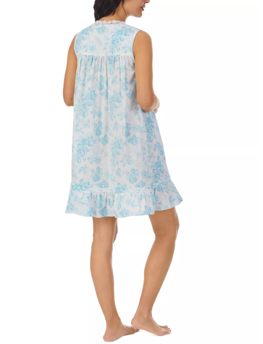 EILEEN WEST E5325037 AQUA ROSE SLEEVELESS COTTON LAWN CHEMISE NIGHTGOWN ~ MEDIUM